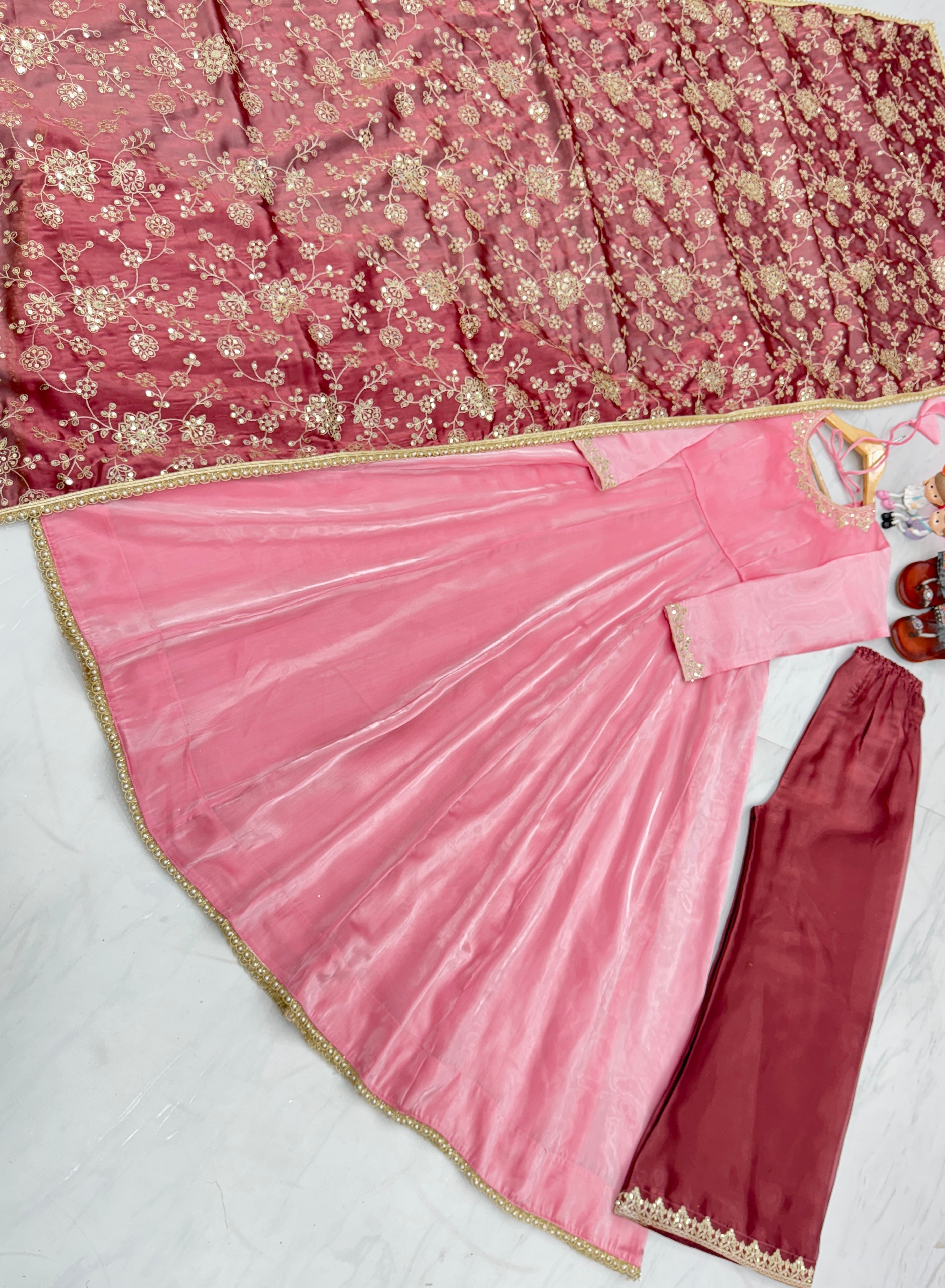 Party Wear Anarkali Gown, Dupatta & Plazzo Set