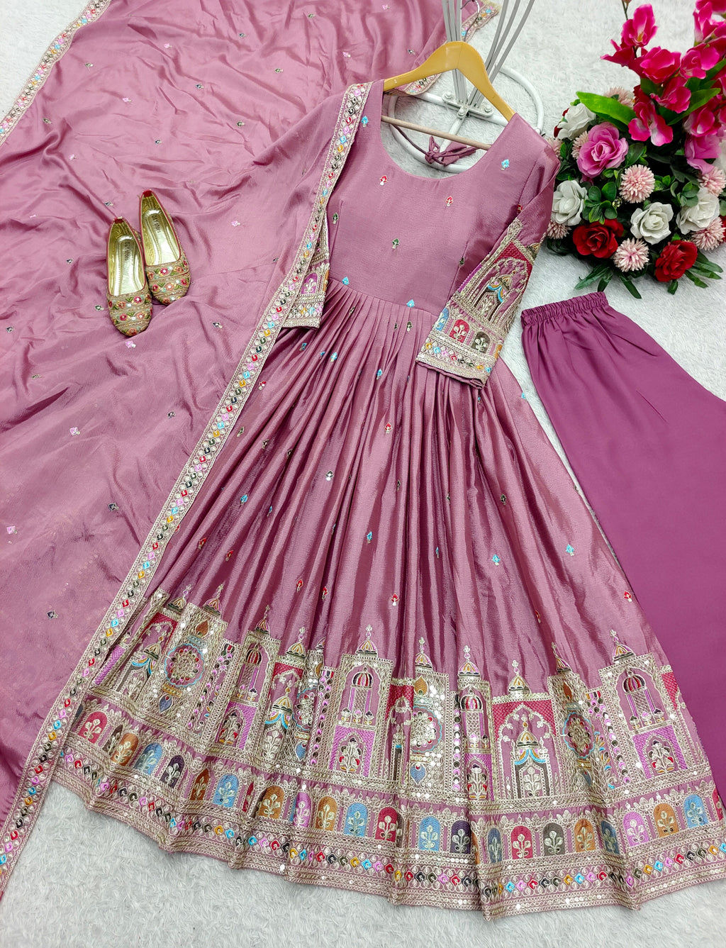 Beautiful Party Wear Anarkali Gown-Pent And Dupatta