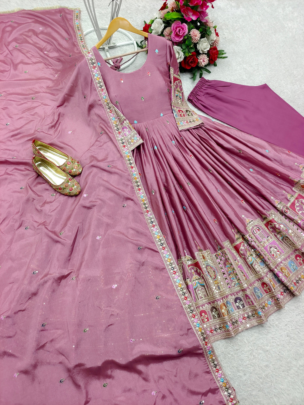 Beautiful Party Wear Anarkali Gown-Pent And Dupatta