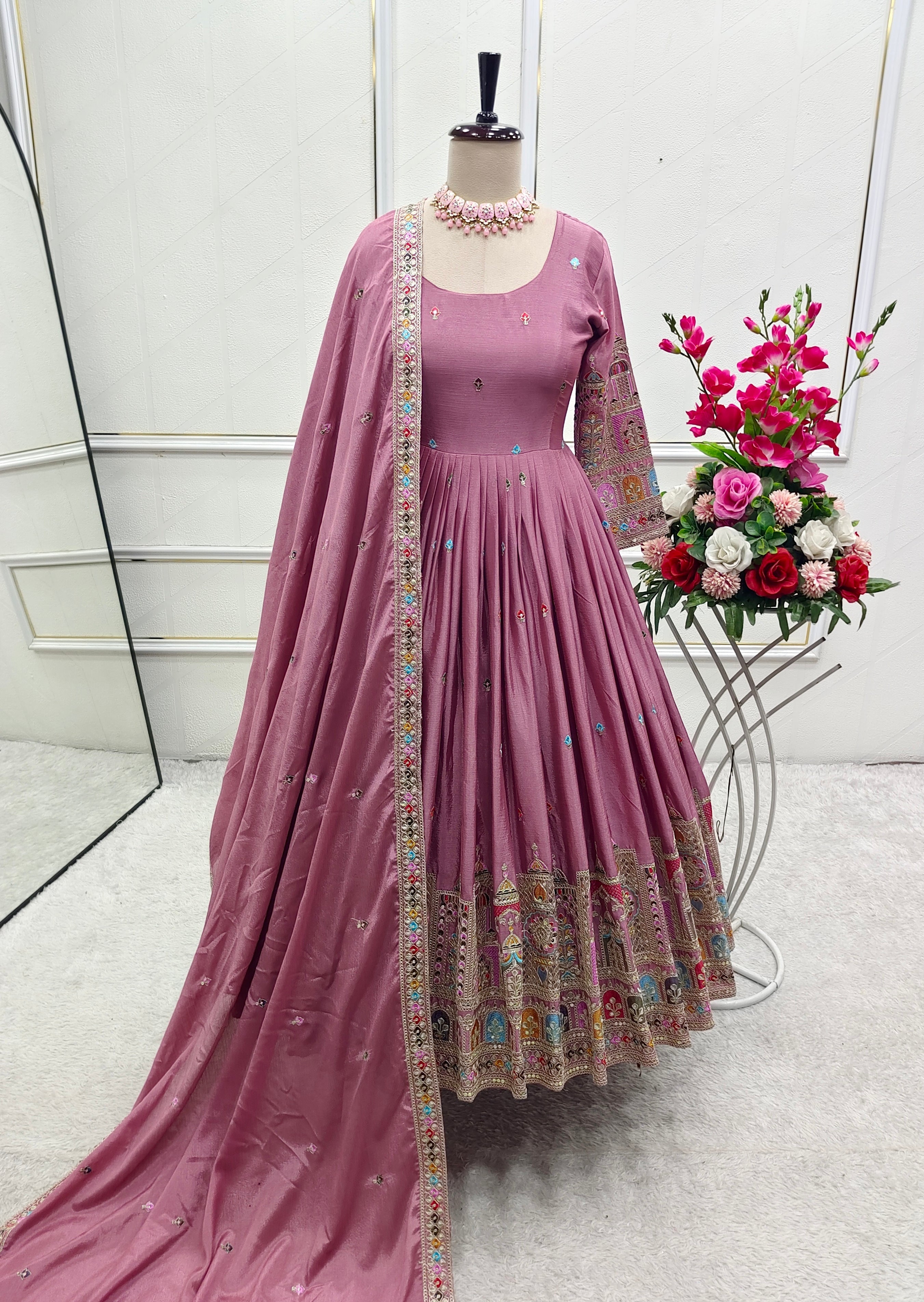 Party Wear Beautiful Anarkali Gown -Pent And Beautiful Dupatta