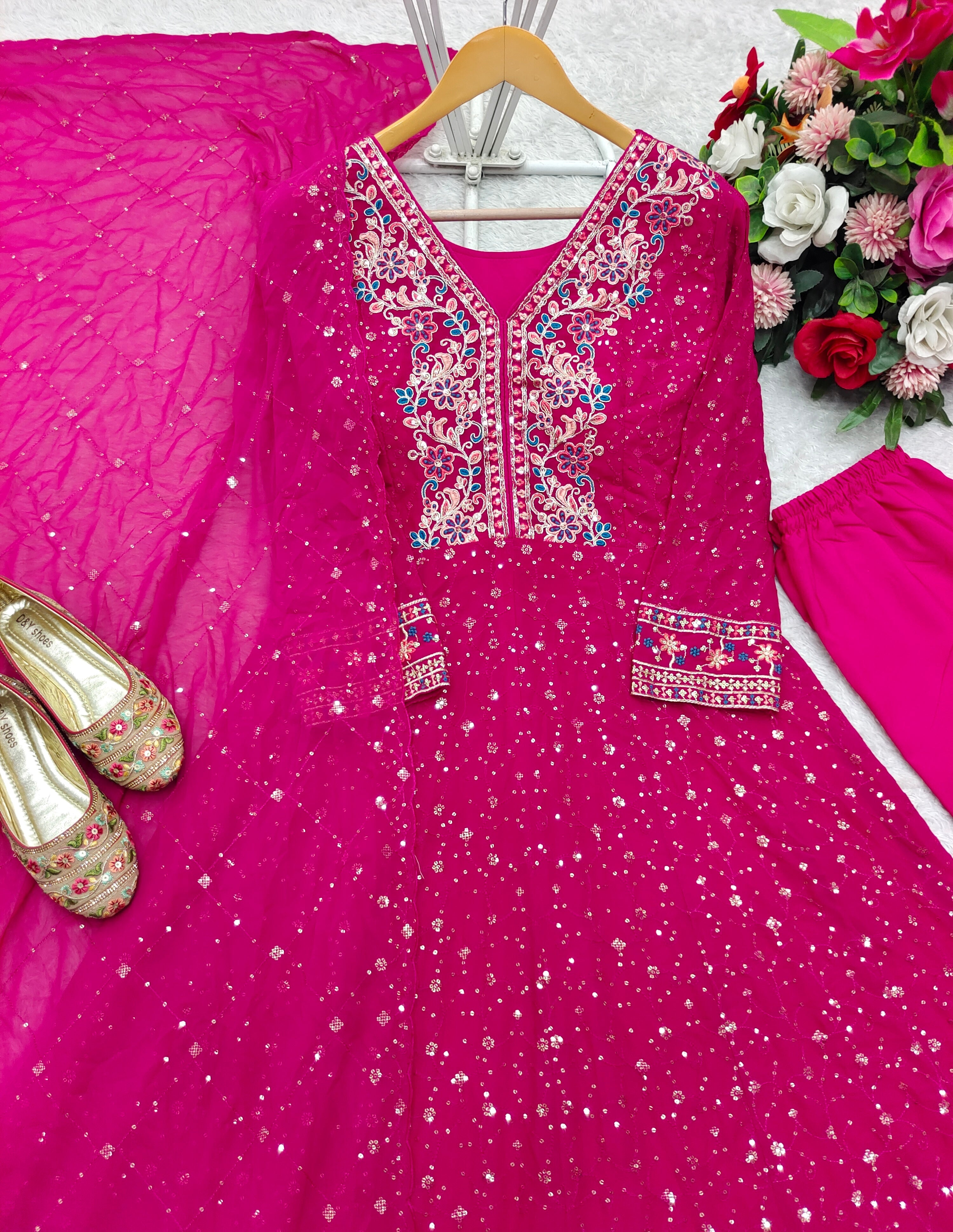 Designer Gown -Pent And Dupatta With Embroidery Sequence Work