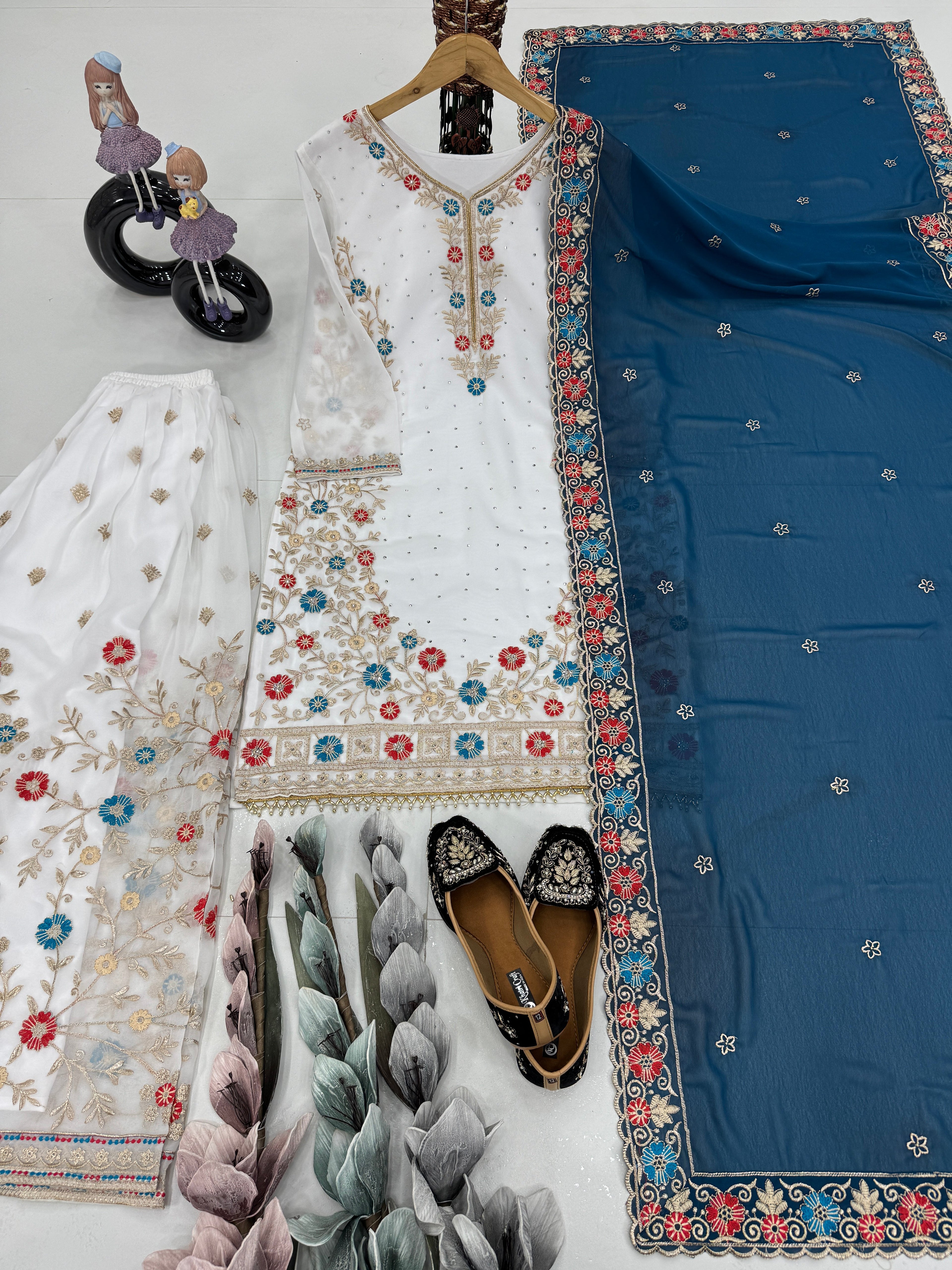 Beautiful Top Plazzo And Dupatta With Stone Hand Work