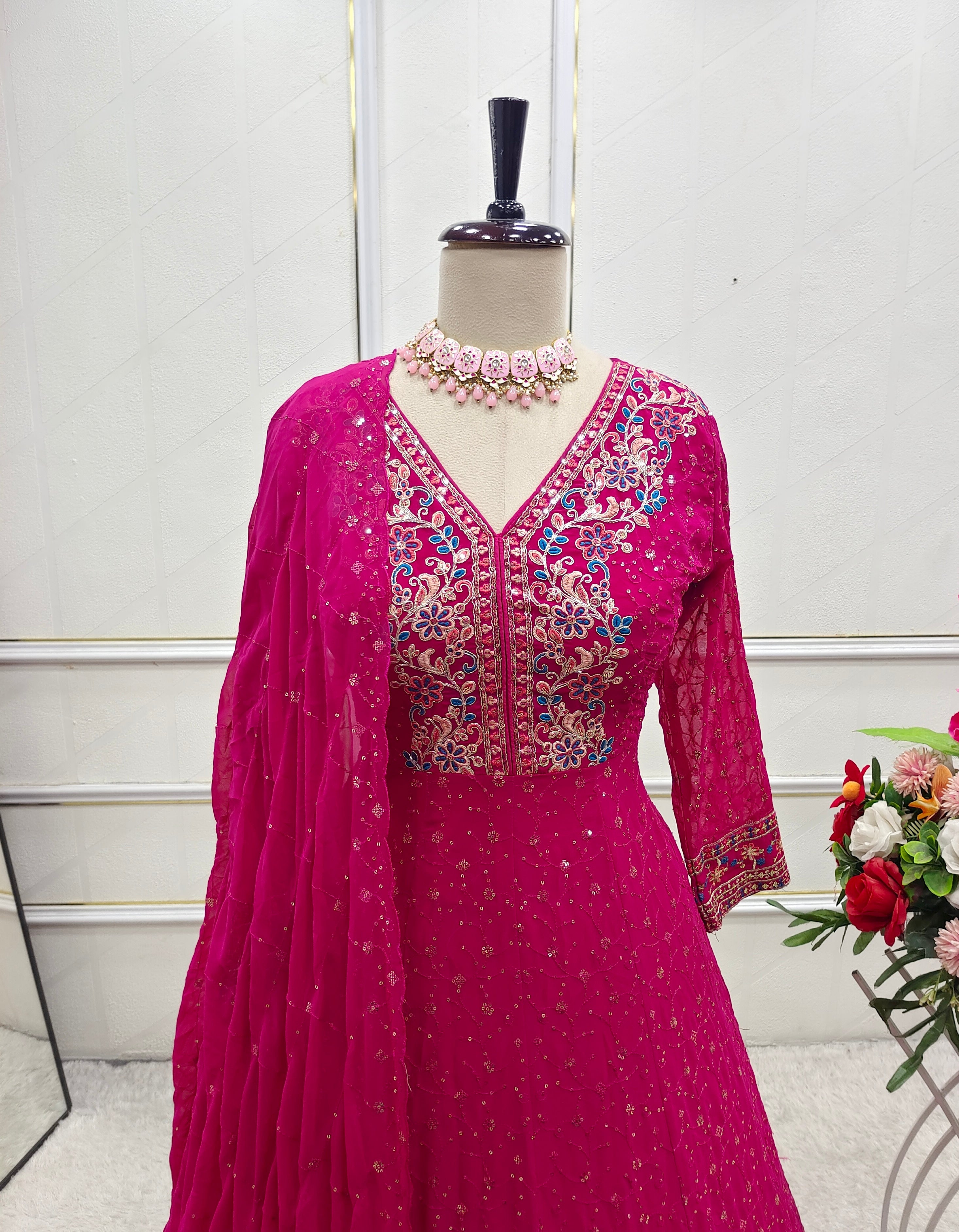Designer Gown -Pent And Dupatta With Embroidery Sequence Work