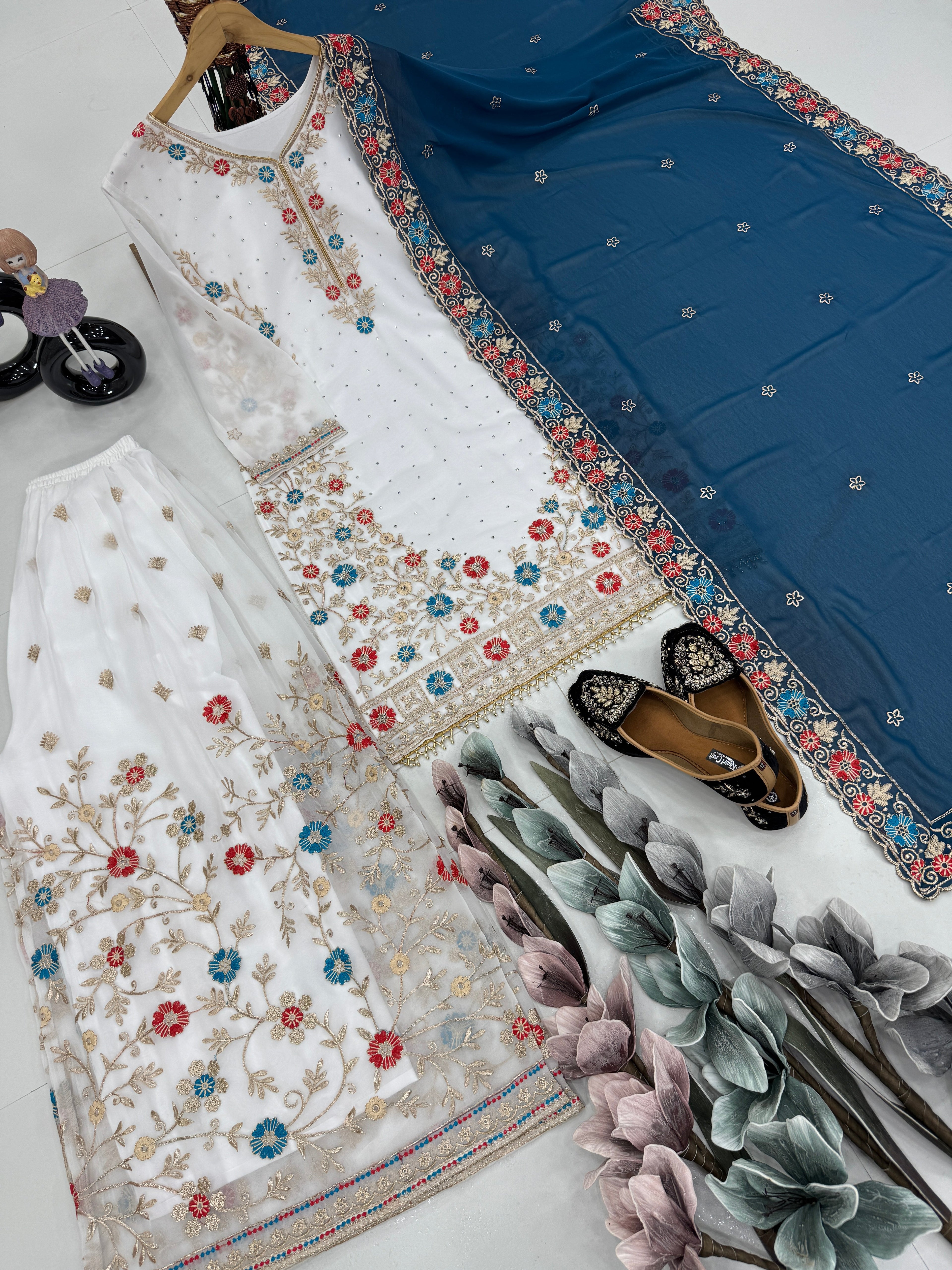 Beautiful Top Plazzo And Dupatta With Stone Hand Work