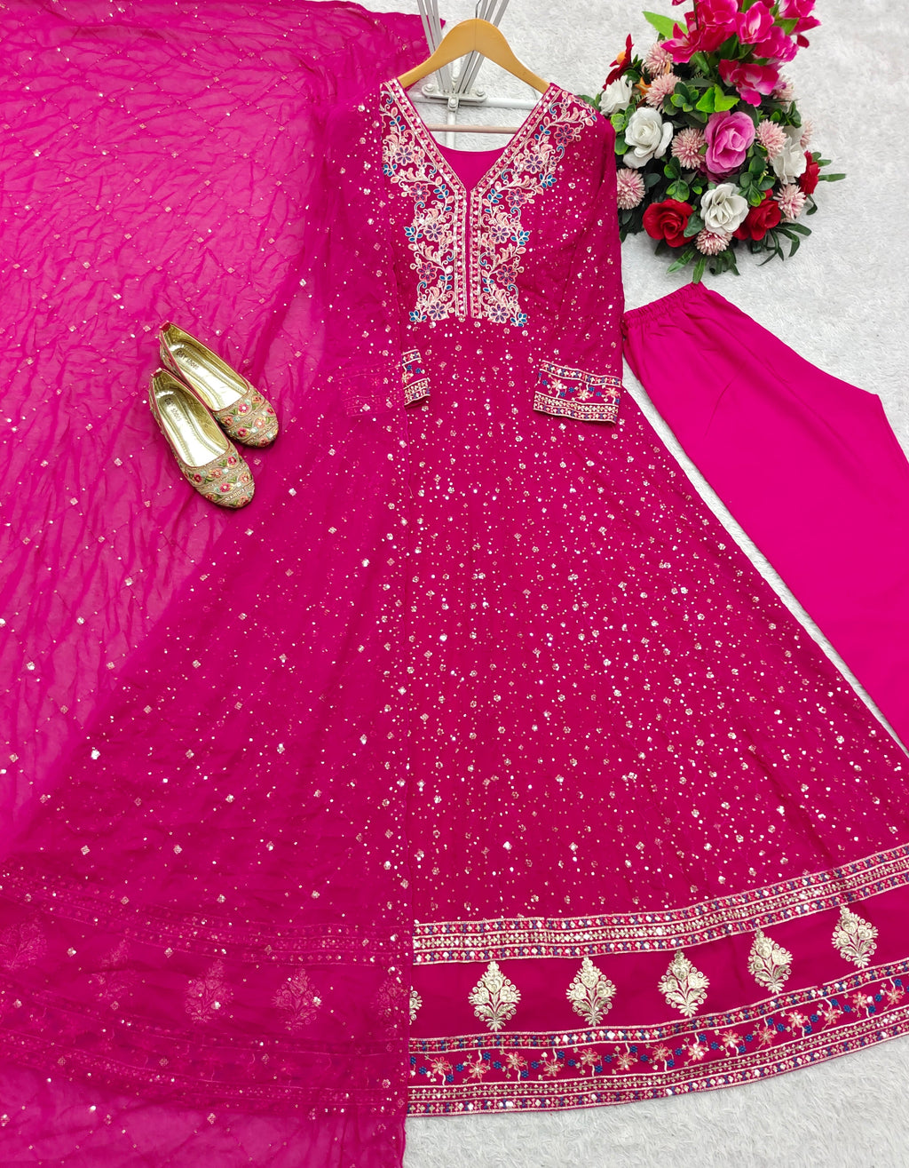 Designer Gown -Pent And Dupatta With Embroidery Sequence Work