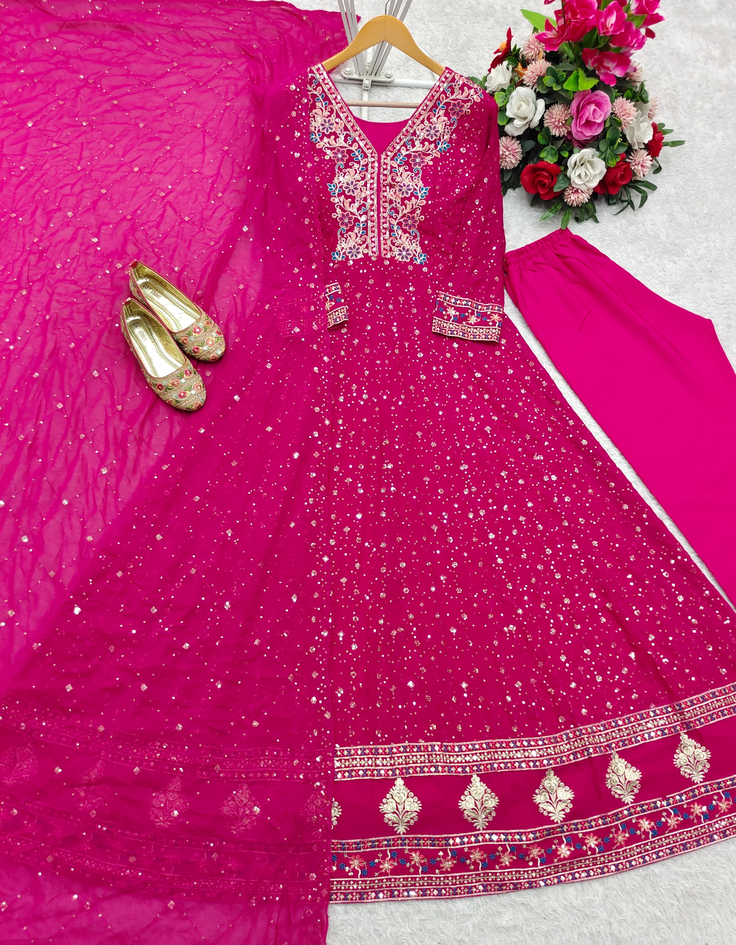 Designer Gown -Pent And Dupatta With Embroidery Sequence Work