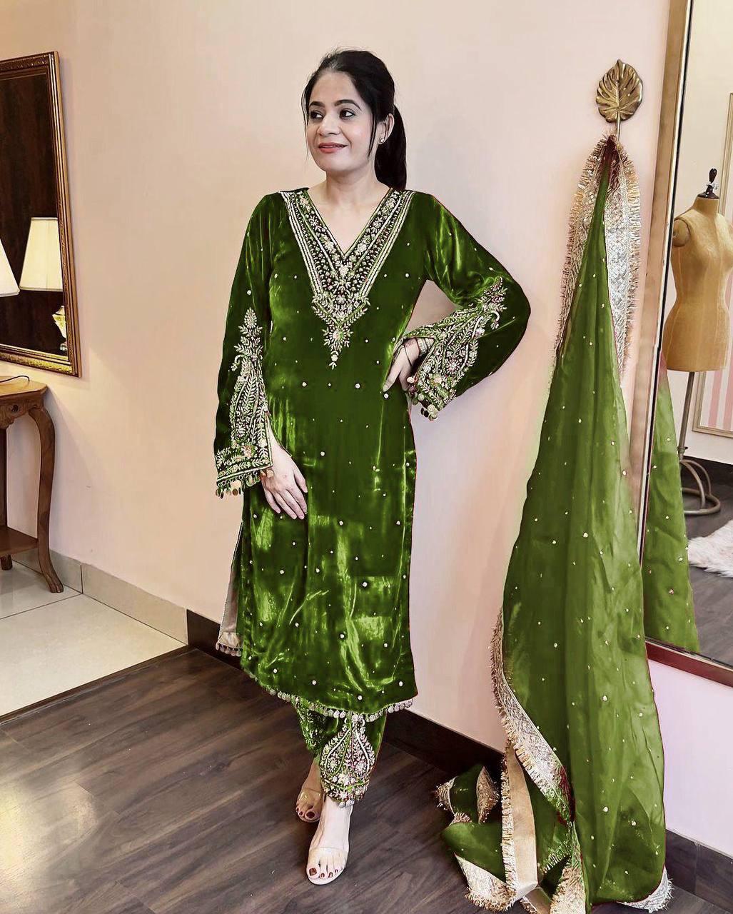 Designer Party Wear Look Heavy Pure Viscose Velvet Top Plazzo &amp; Dupatta Set