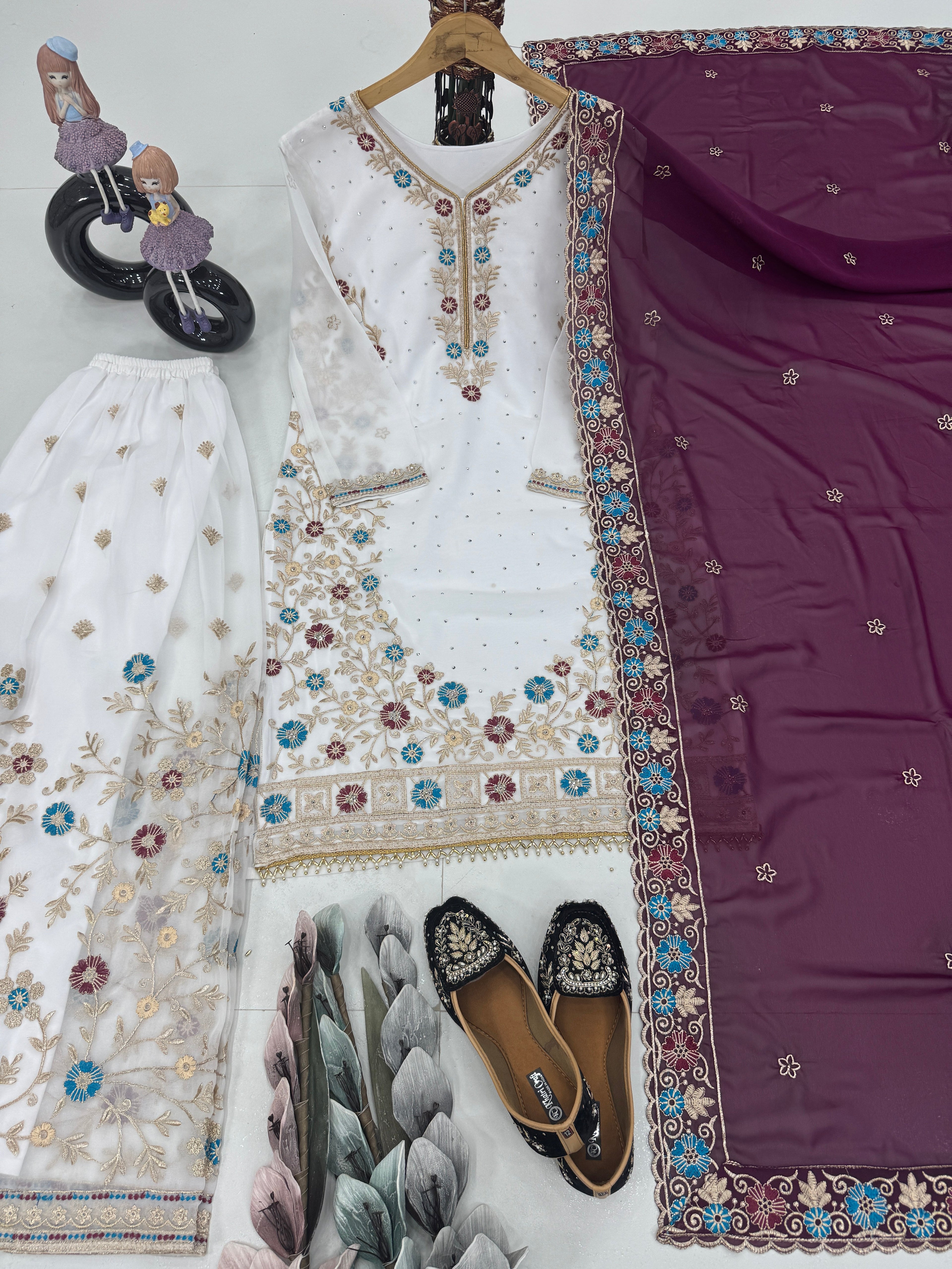 Beautiful Top Plazzo And Dupatta With Stone Hand Work