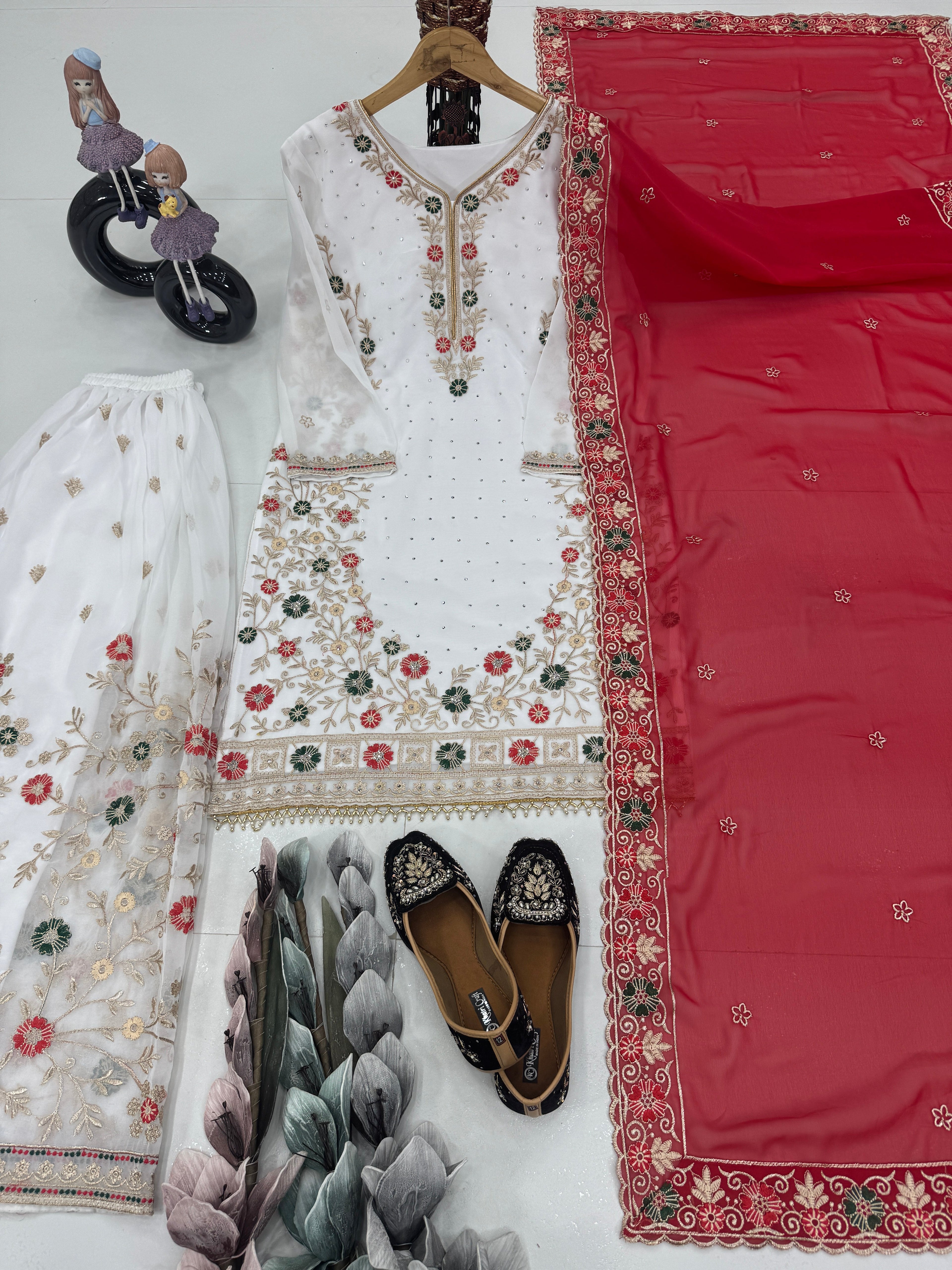 Beautiful Top Plazzo And Dupatta With Stone Hand Work