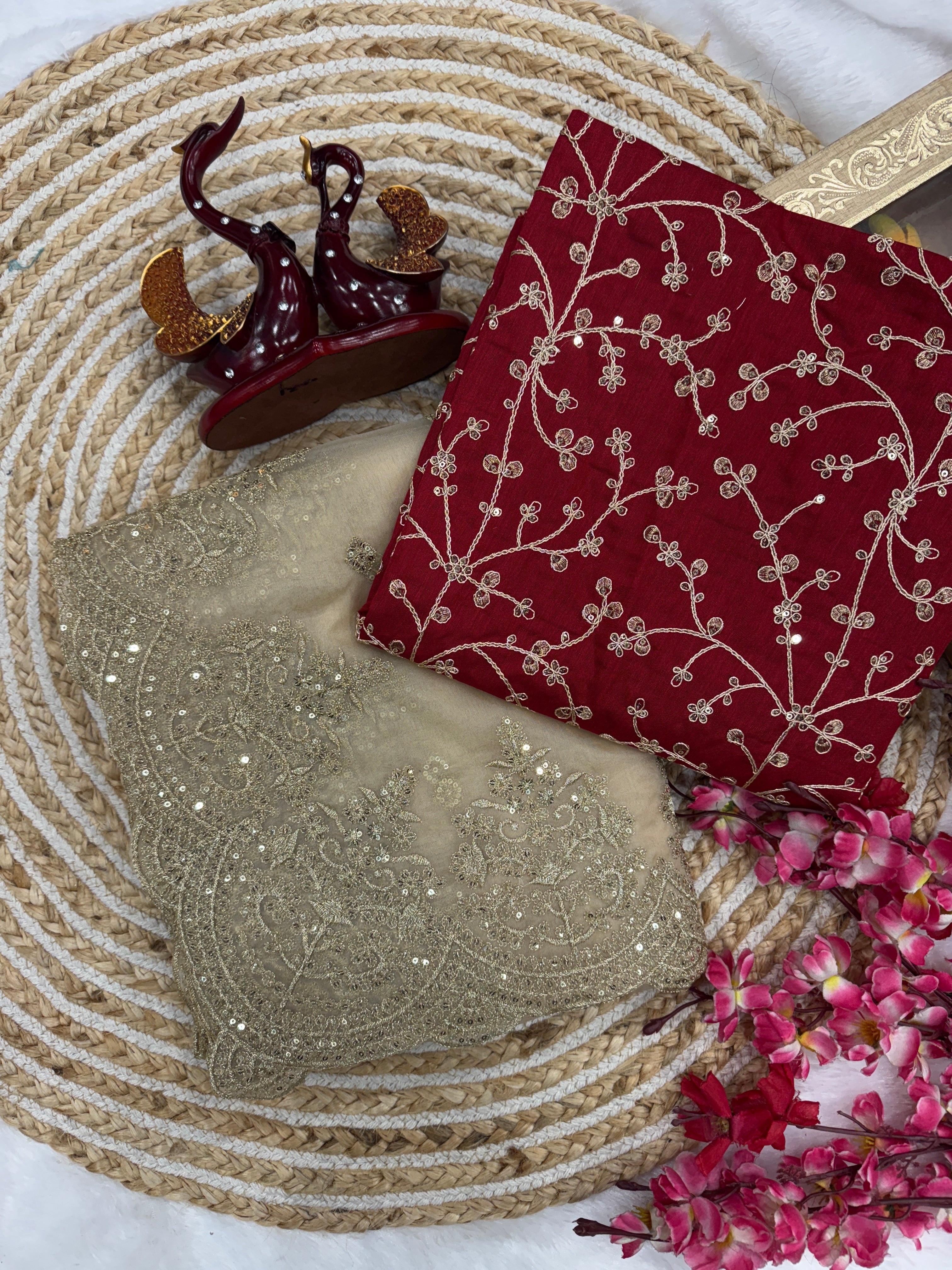 Party Wear Saree With Sequence And Zari Embroidery Work