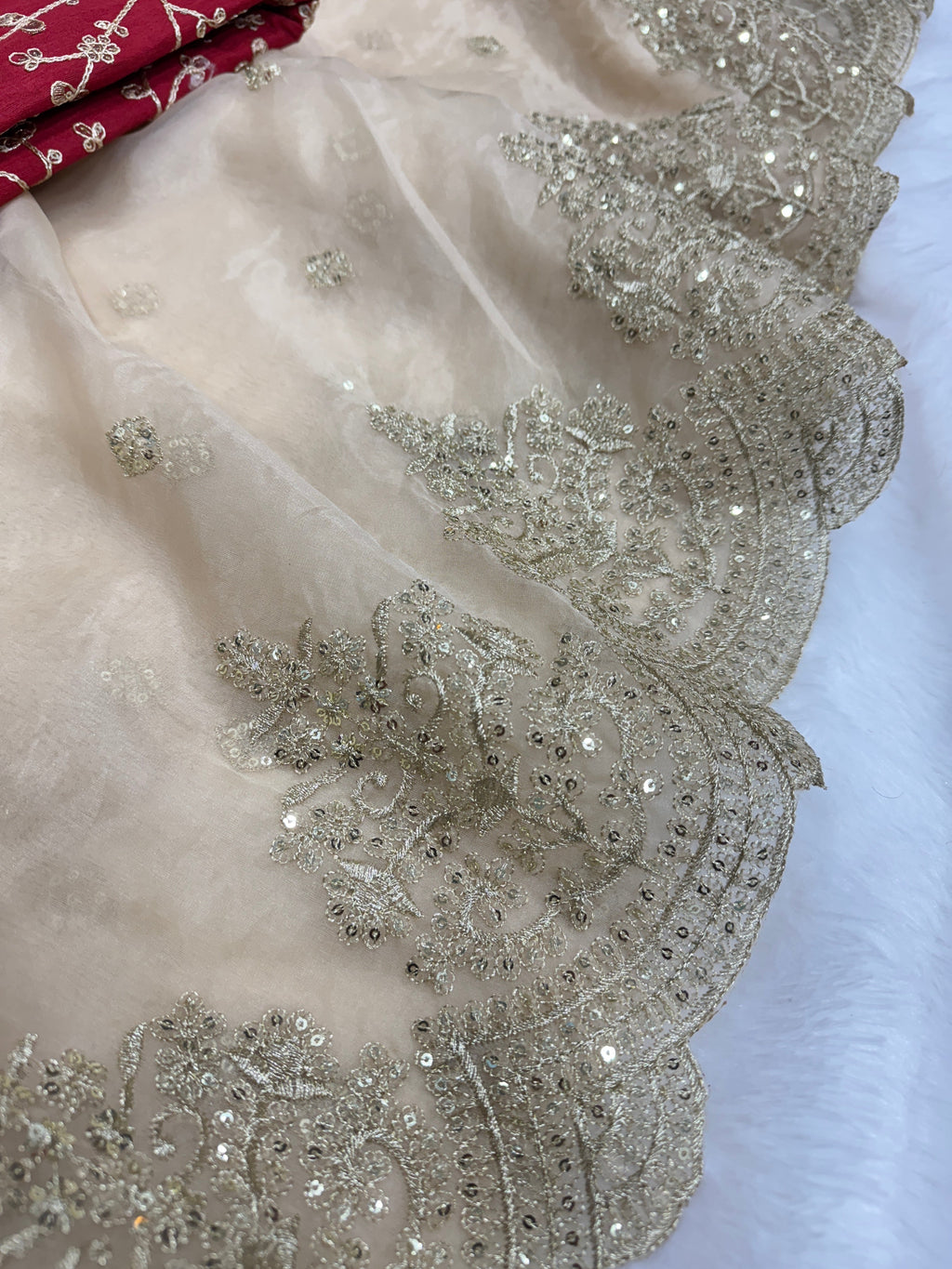 Party Wear Saree With Sequence And Zari Embroidery Work