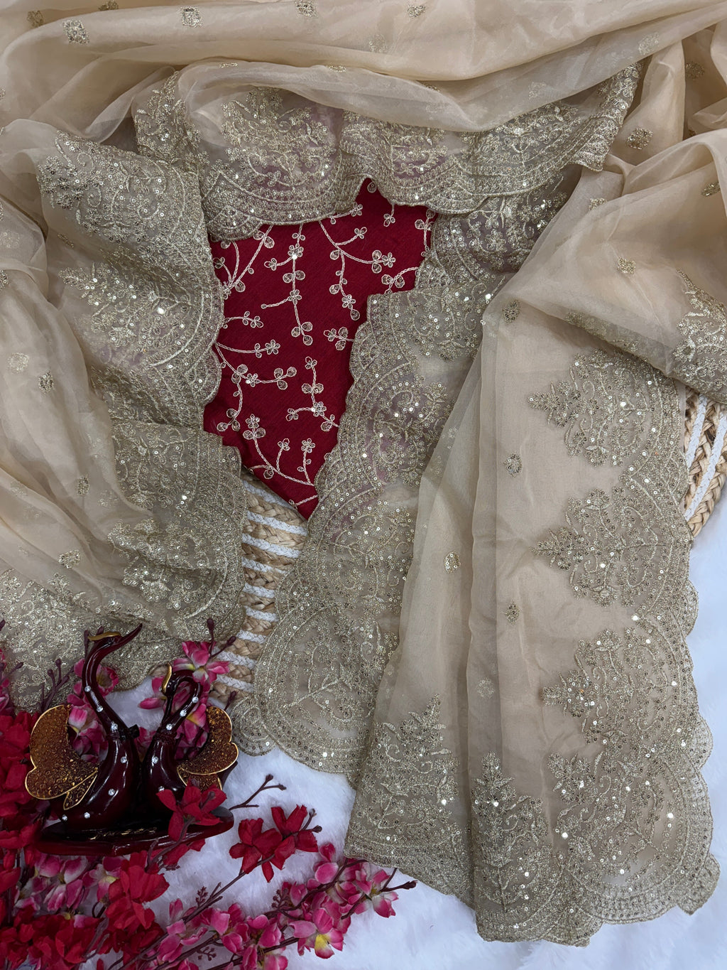 Party Wear Saree With Sequence And Zari Embroidery Work