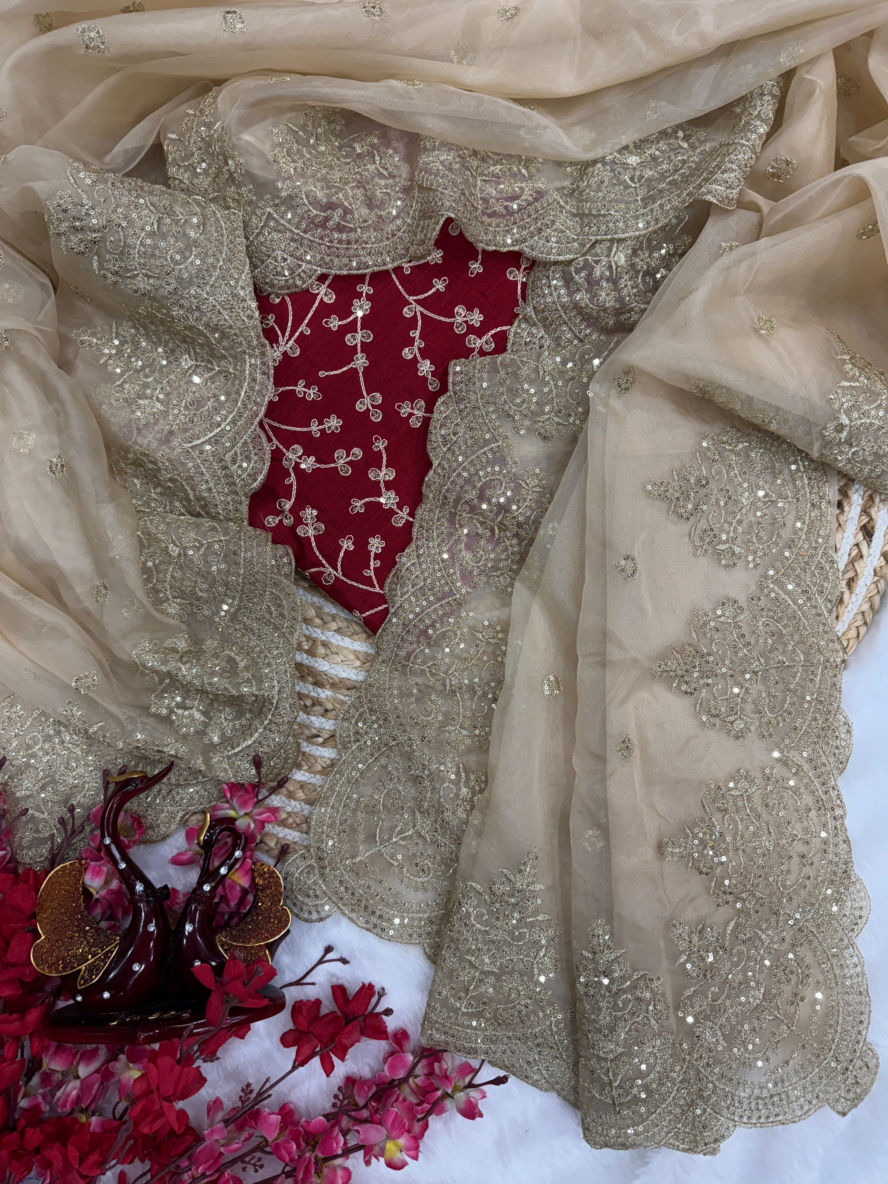Party Wear Saree With Sequence And Zari Embroidery Work