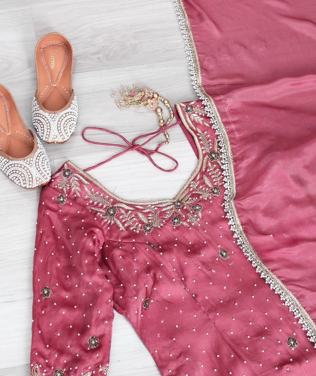 Beautiful Party Wear Top Bottom Abd Dupatta With Moti Handwork