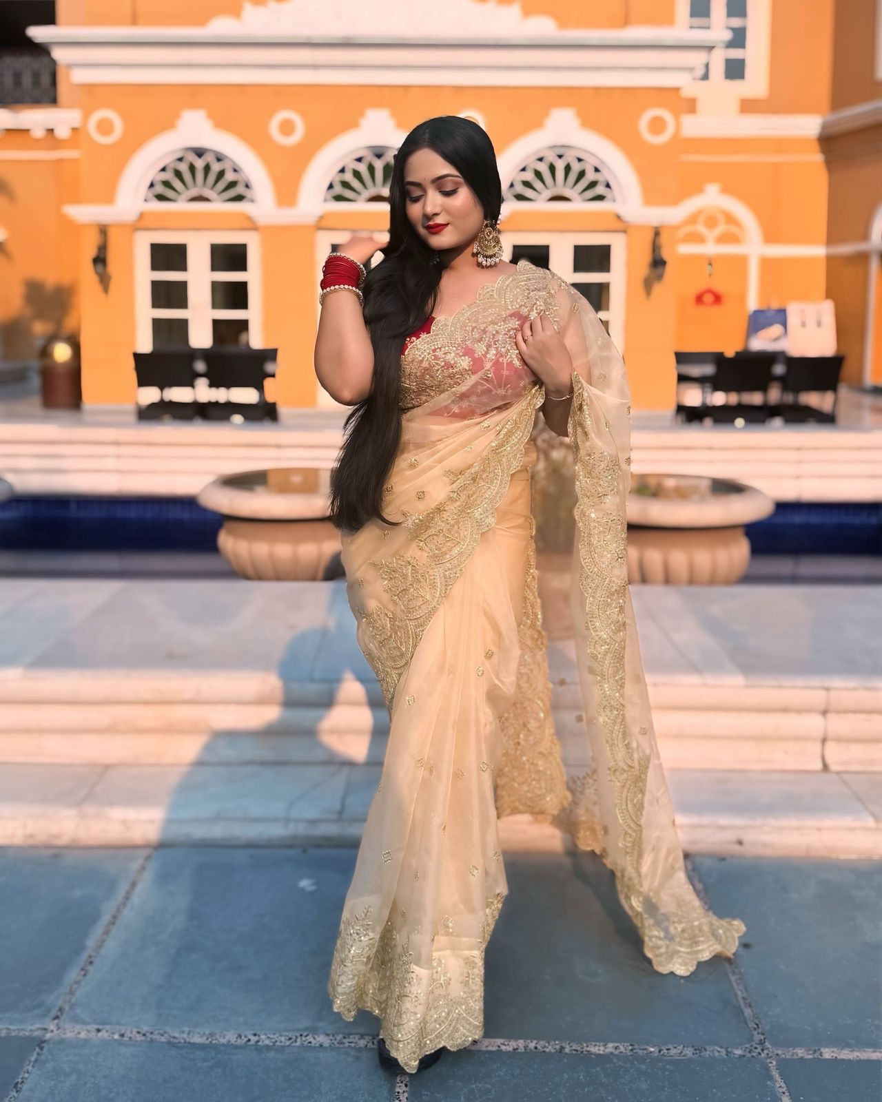 Party Wear Saree With Sequence And Zari Embroidery Work