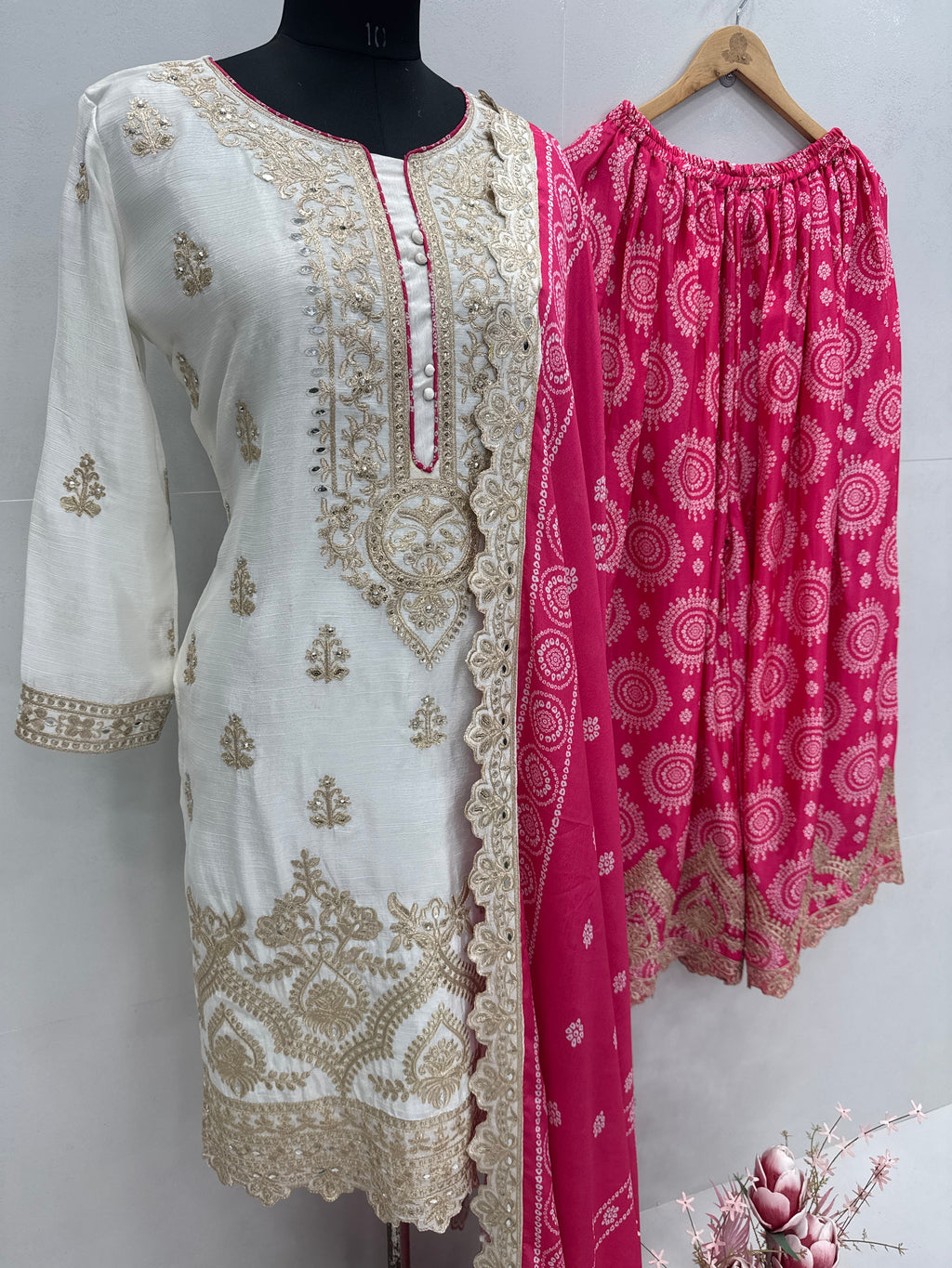 Beautiful Party Wear Top Sharara And Dupatta With Real Mirror Hand Work