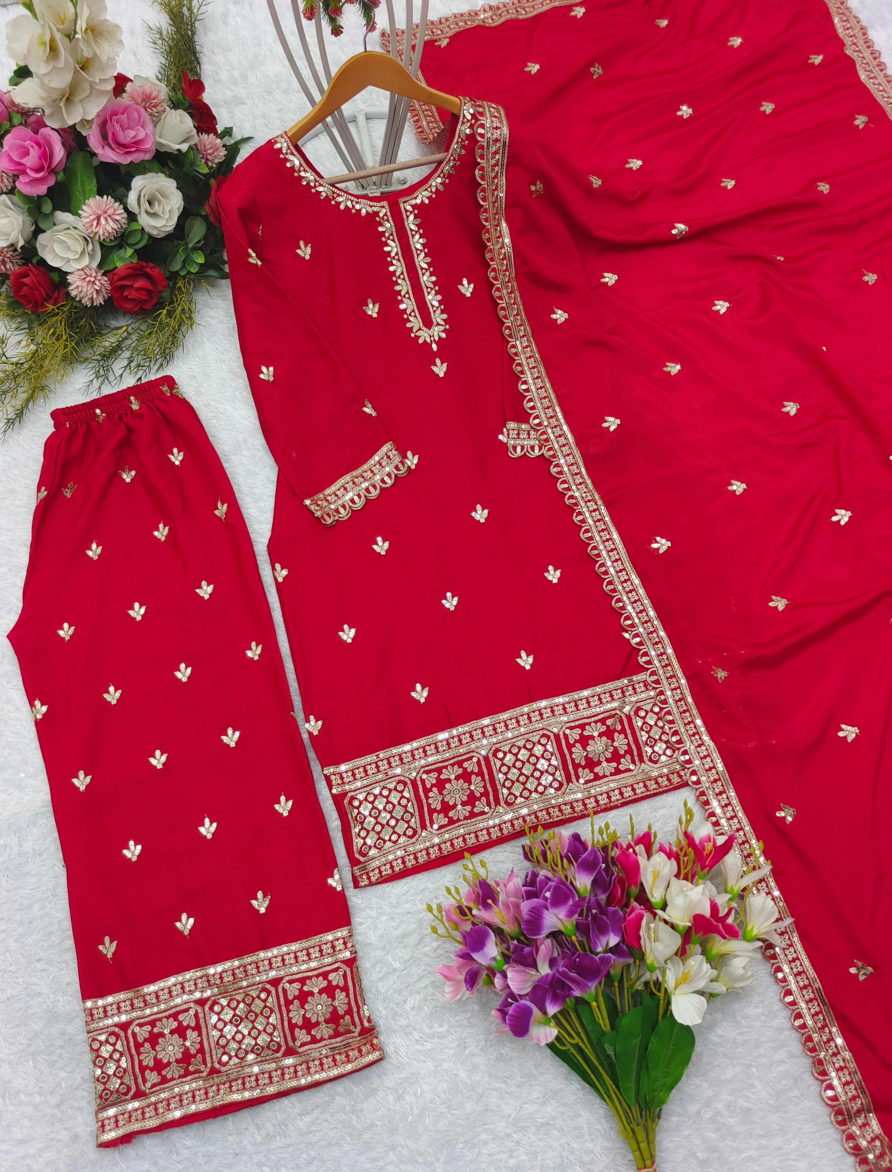 डिज़ाइनर पार्टी वियर टॉप-पलाज़ो और खूबसूरत दुपट्टा