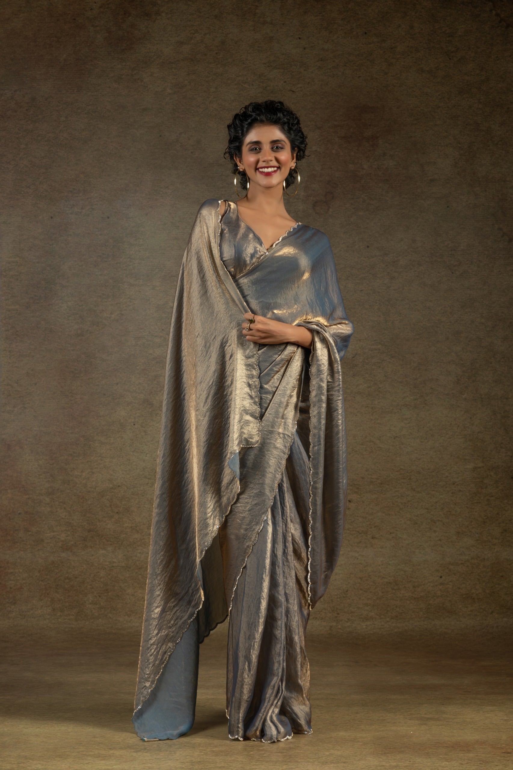 Party Wear Look Saree With Beautiful Jarkhan Diamond Work