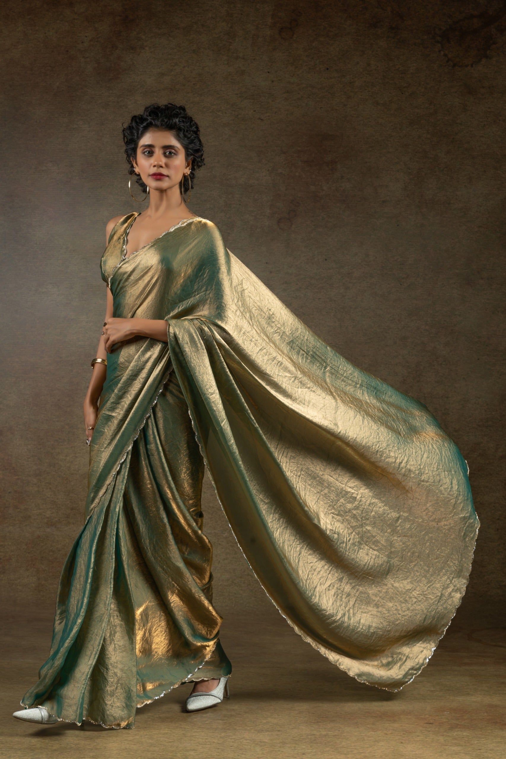 Party Wear Look Saree With Beautiful Jarkhan Diamond Work