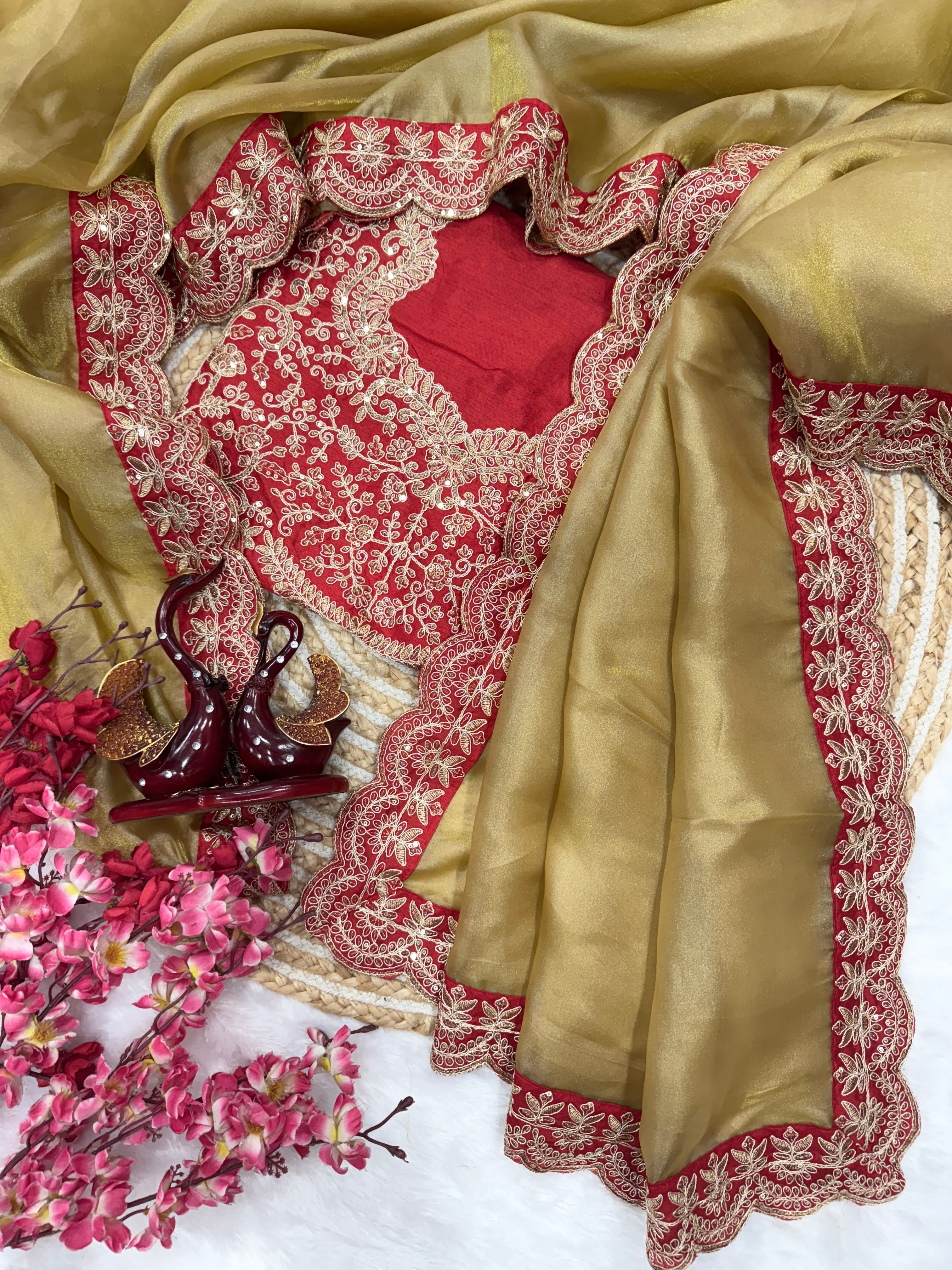 Party Wear Saree With Sequence And Cording Embroidery Work