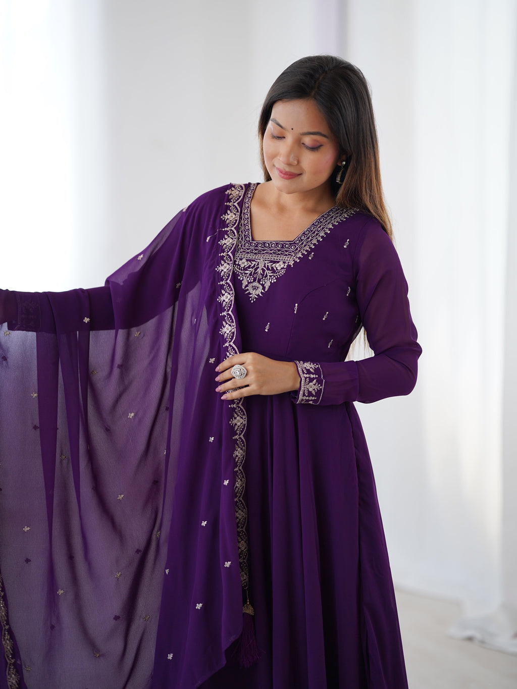 Beautiful Party Wear Anarkali Gown With Pent And Dupatta