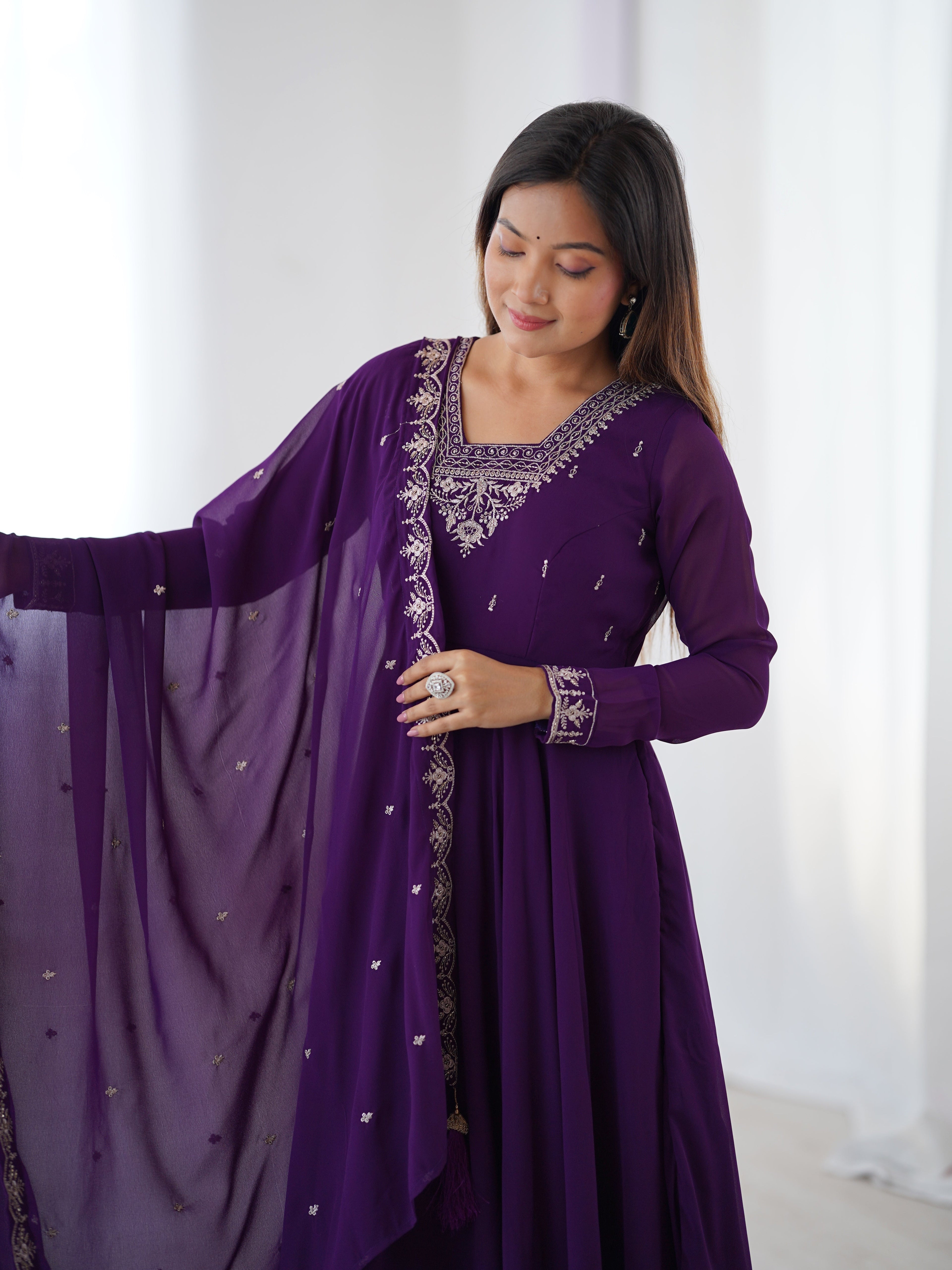 Beautiful Party Wear Anarkali Gown With Pent And Dupatta
