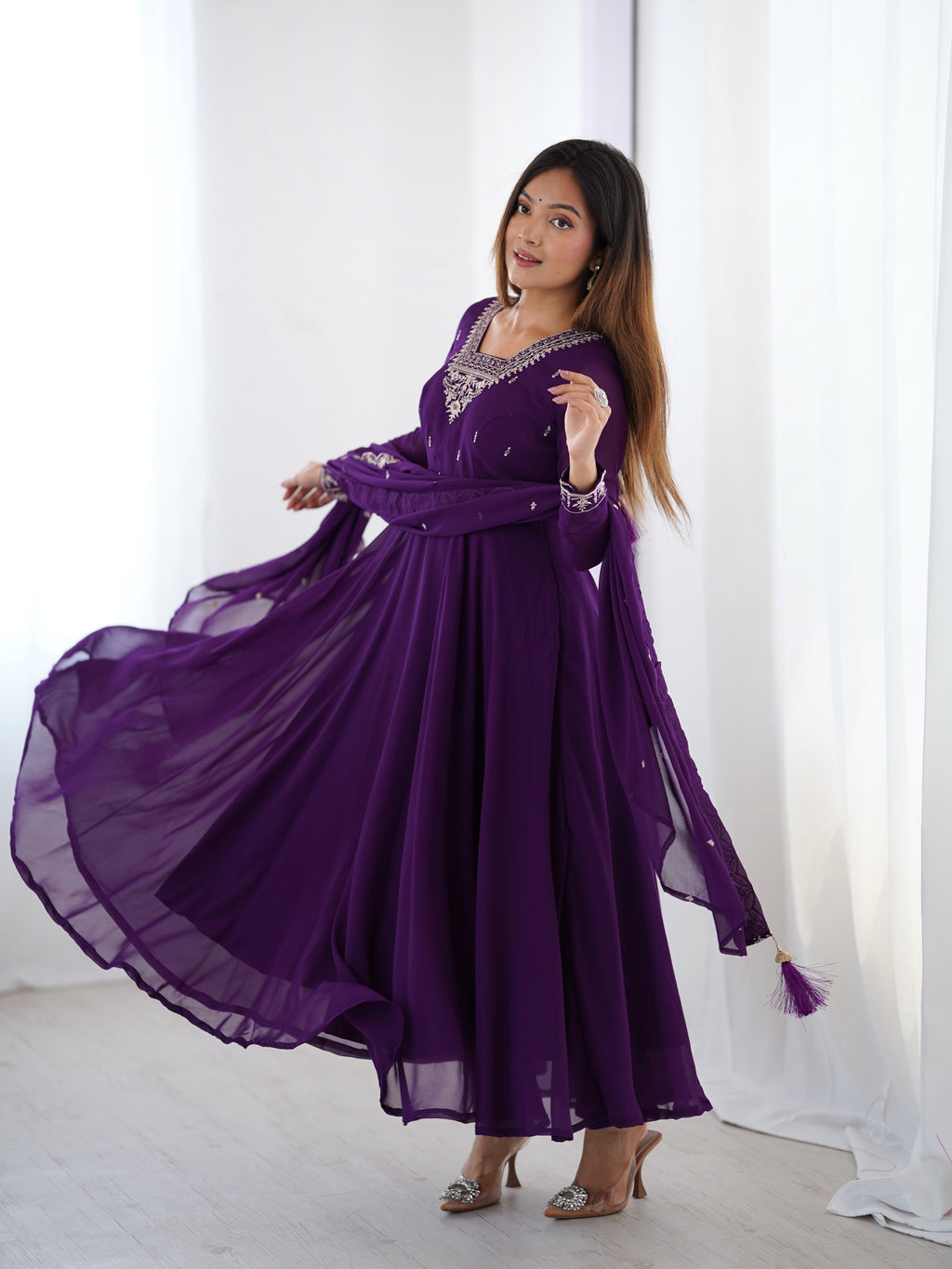 Beautiful Party Wear Anarkali Gown With Pent And Dupatta