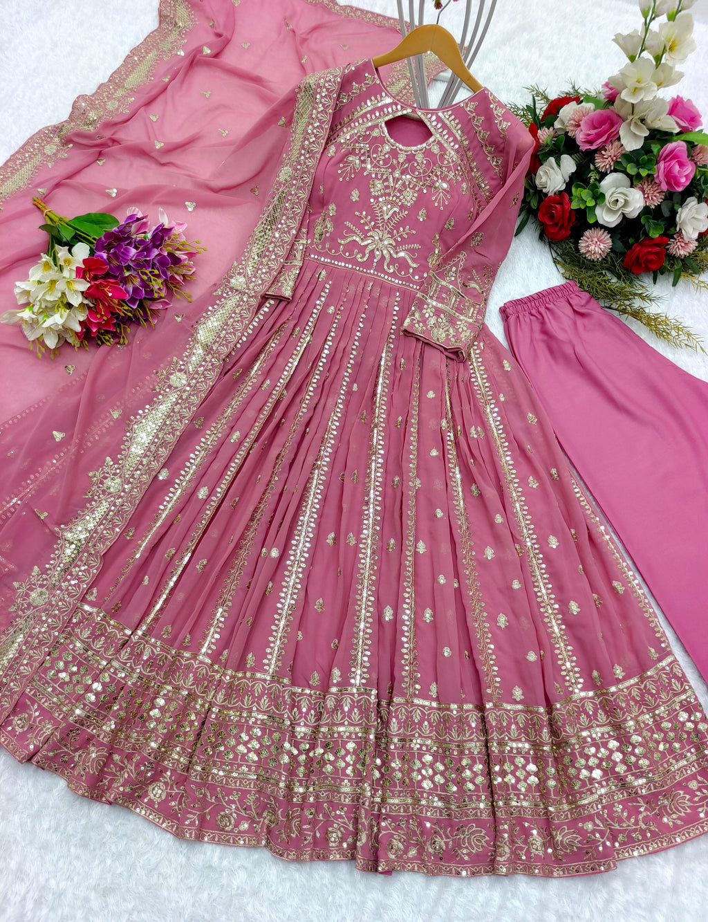 Designer Party Wear Gown With Pent Dupatta Set