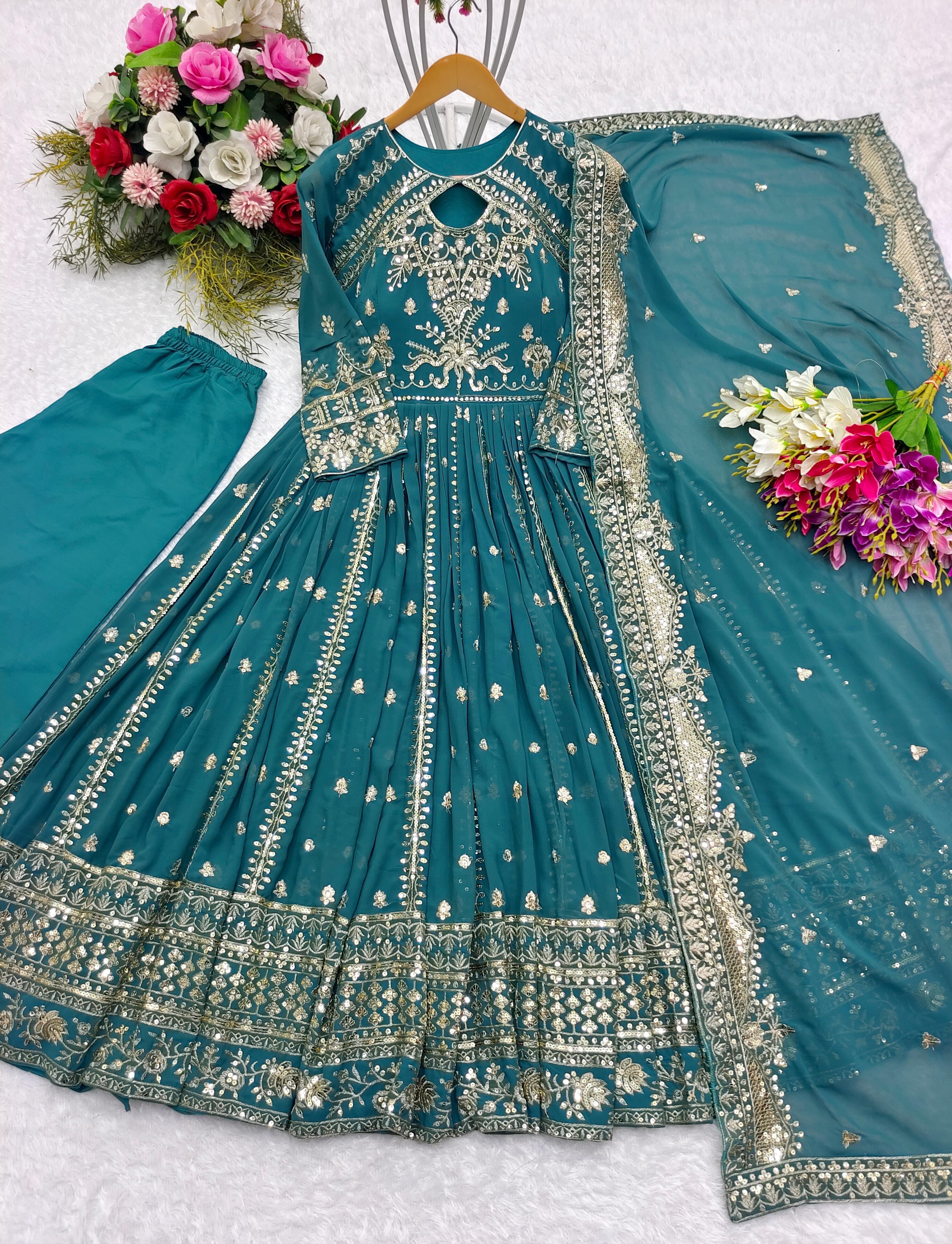 Designer Party Wear Gown With Pent Dupatta Set