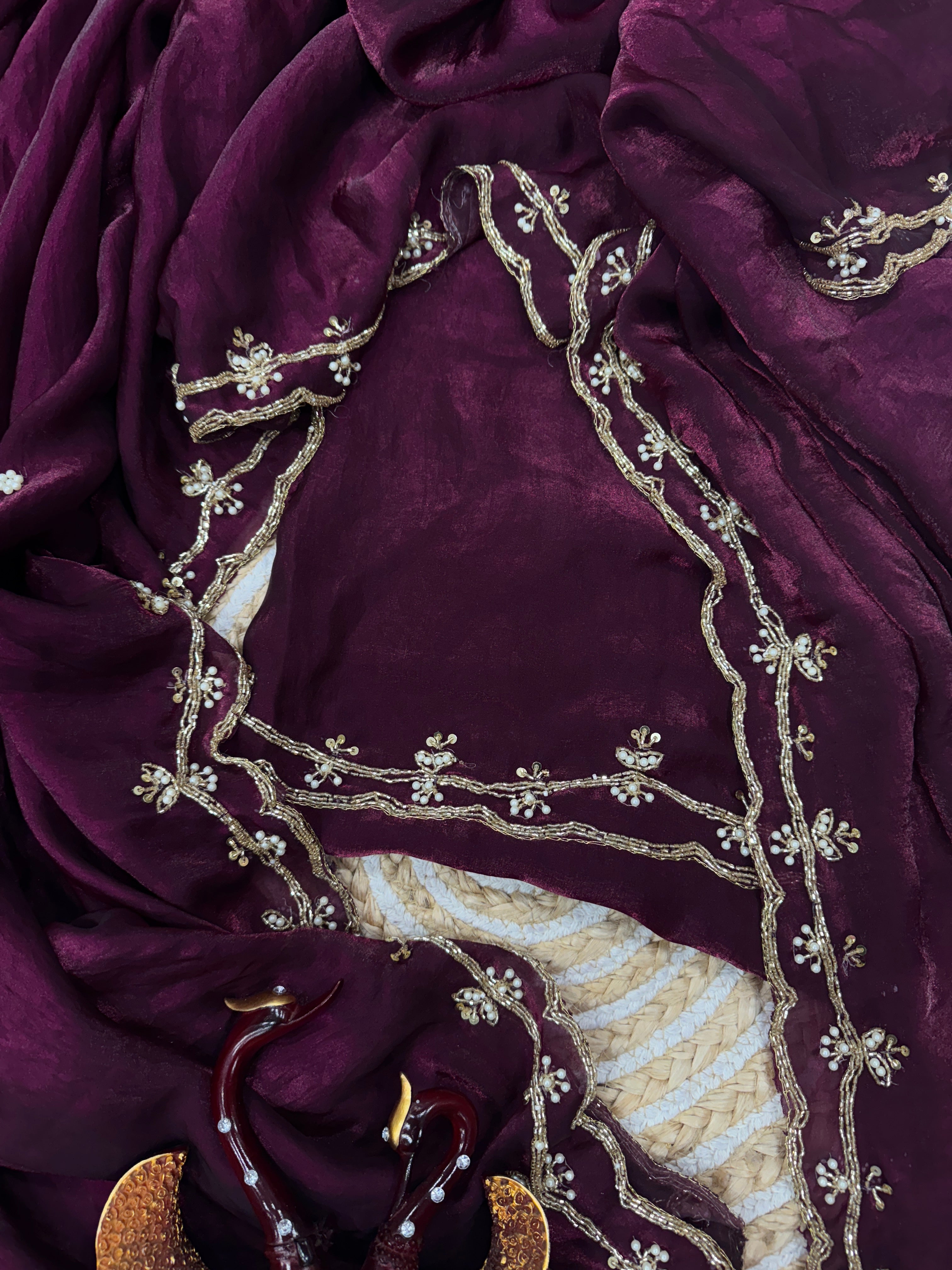 Beautiful Party Wear Saree With Pearls Handwork