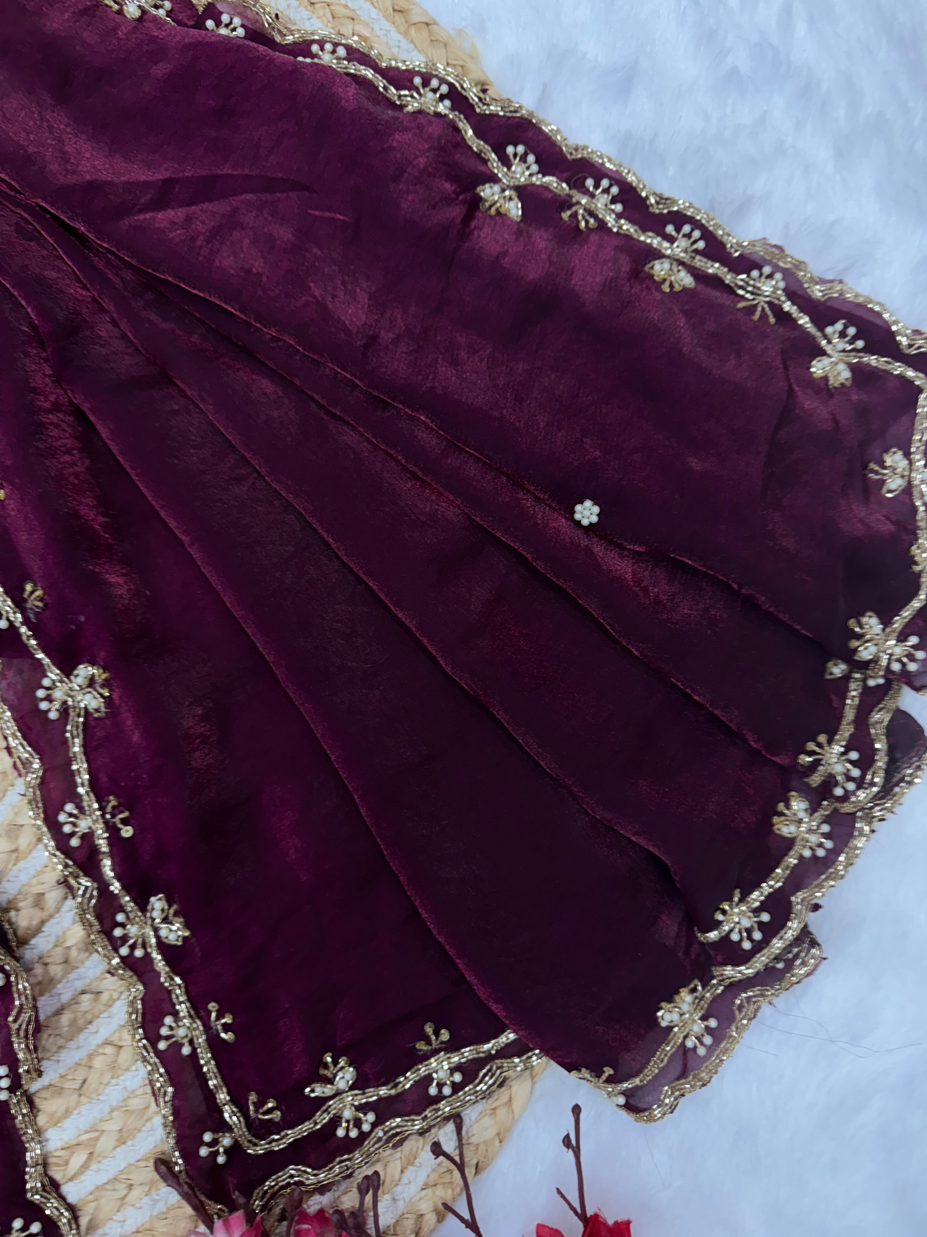 Beautiful Party Wear Saree With Pearls Handwork