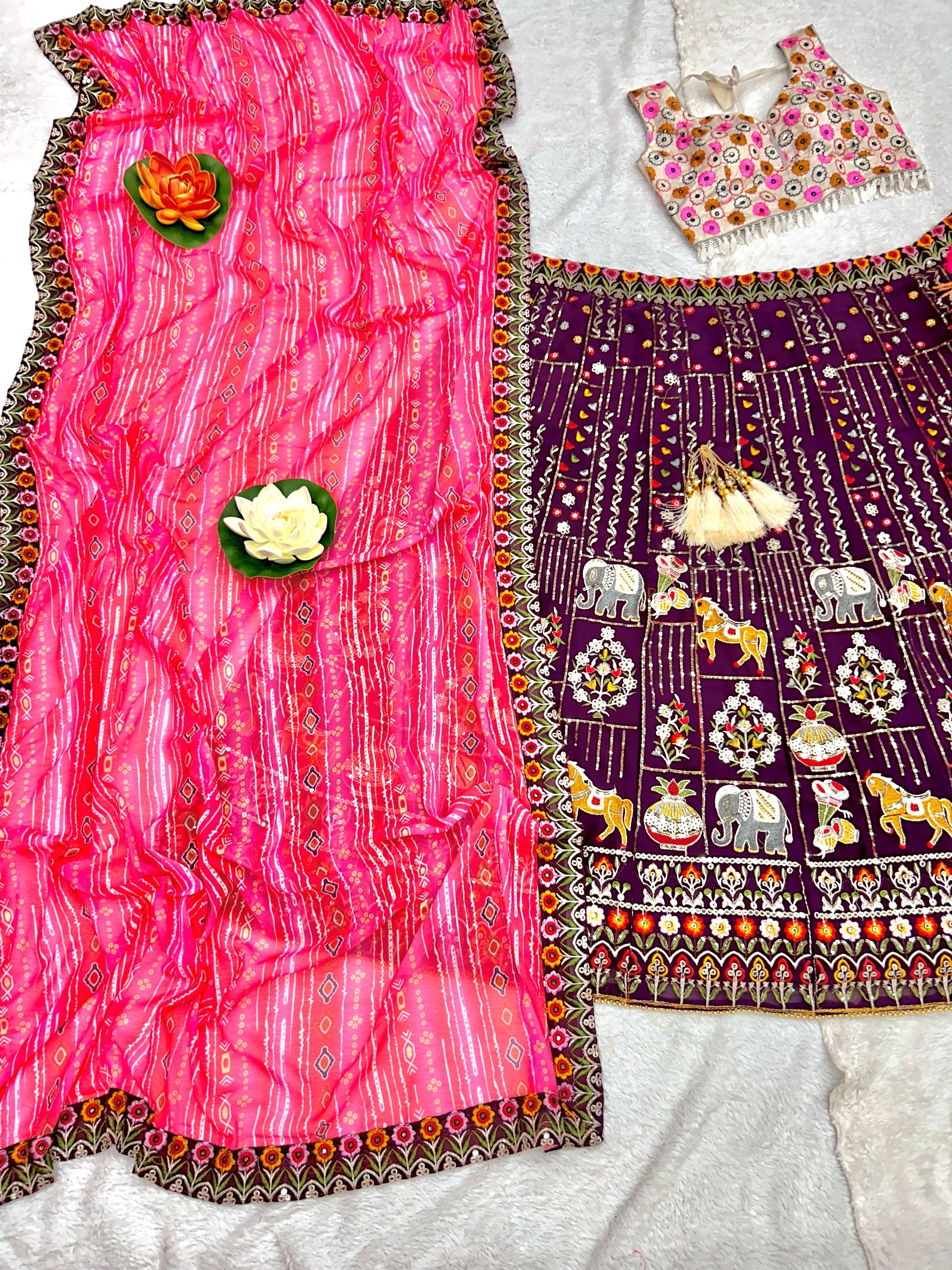 कढ़ाई के काम के साथ पार्टी वियर डिज़ाइनर लहंगा चोली