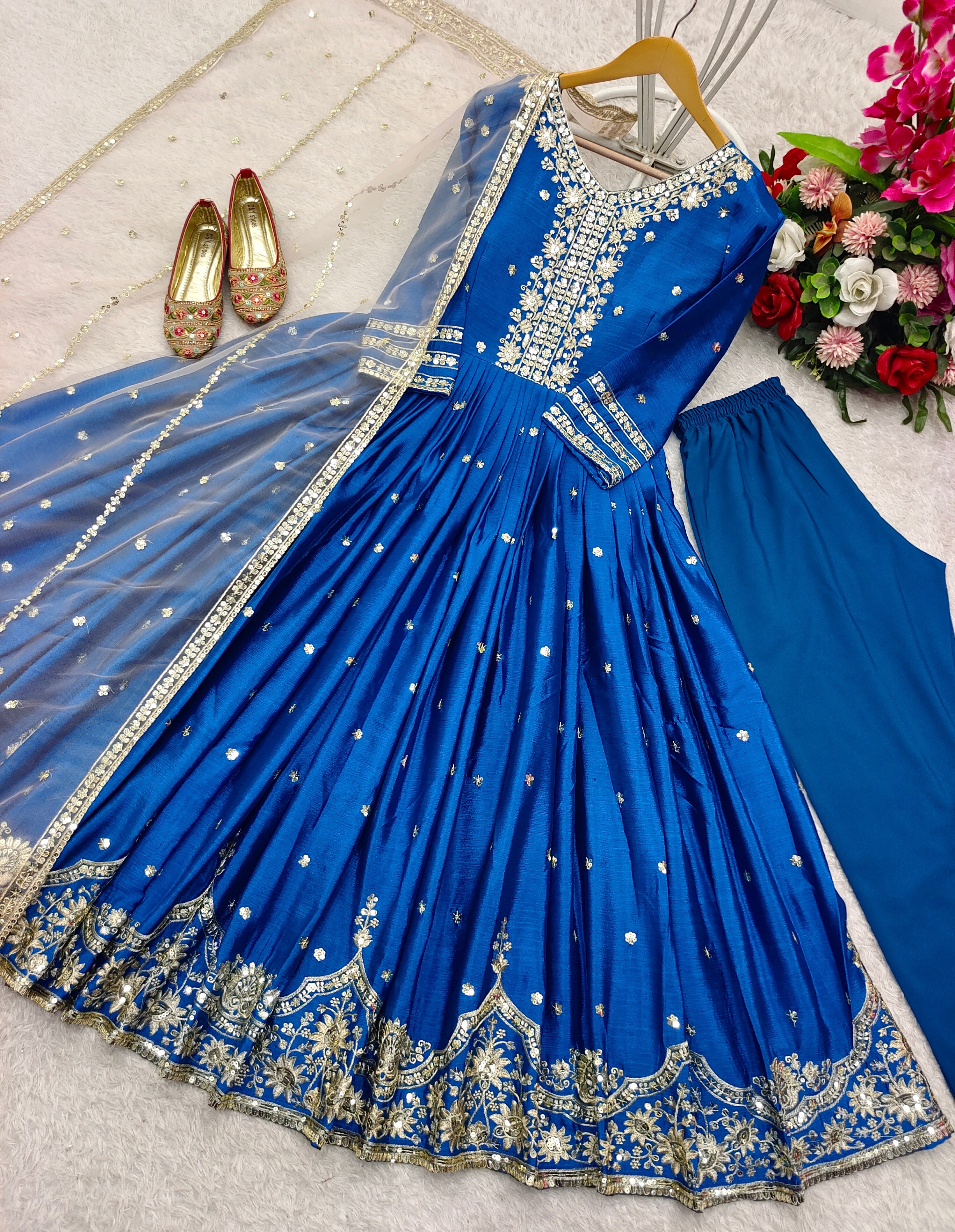 Party Wear Designer Gown -Pent And Beautiful Dupatta