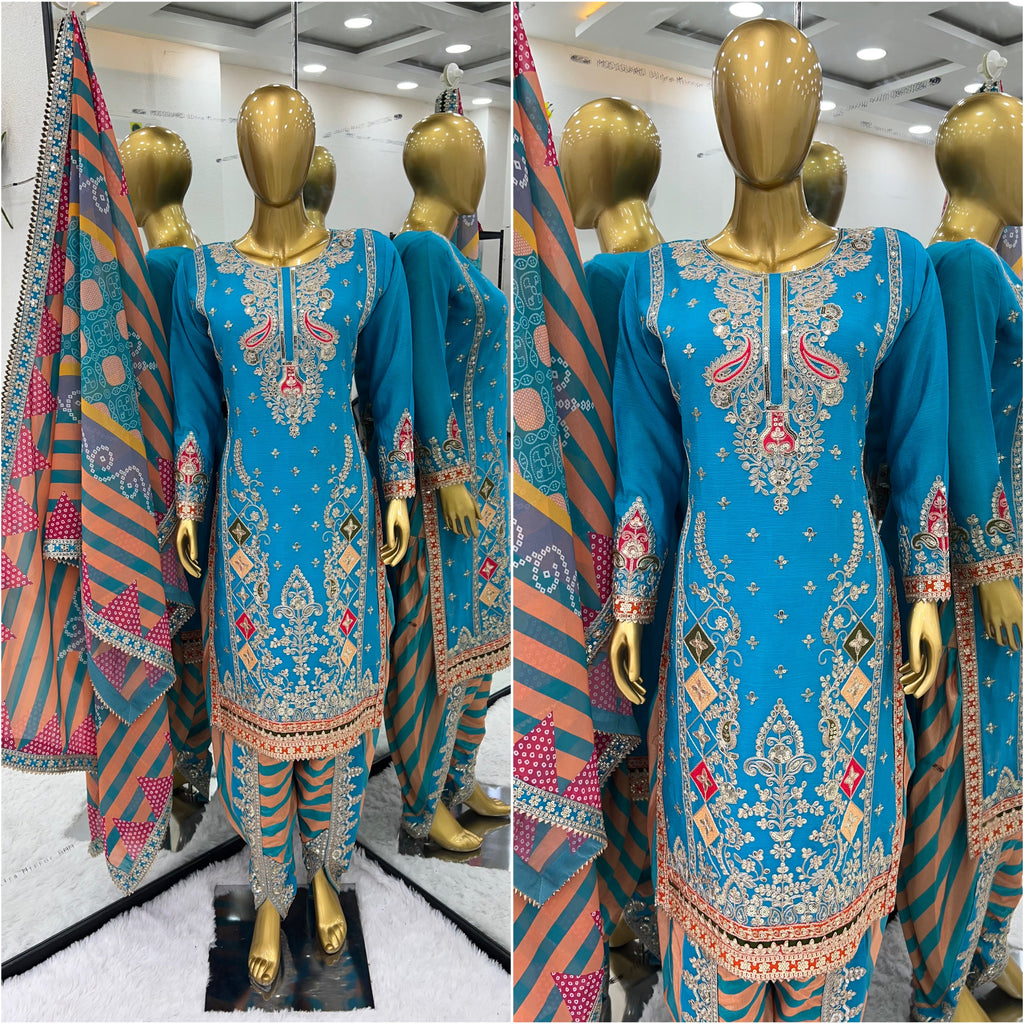 Party Wear Look Top ,Dhoti Salwar And Dupatta