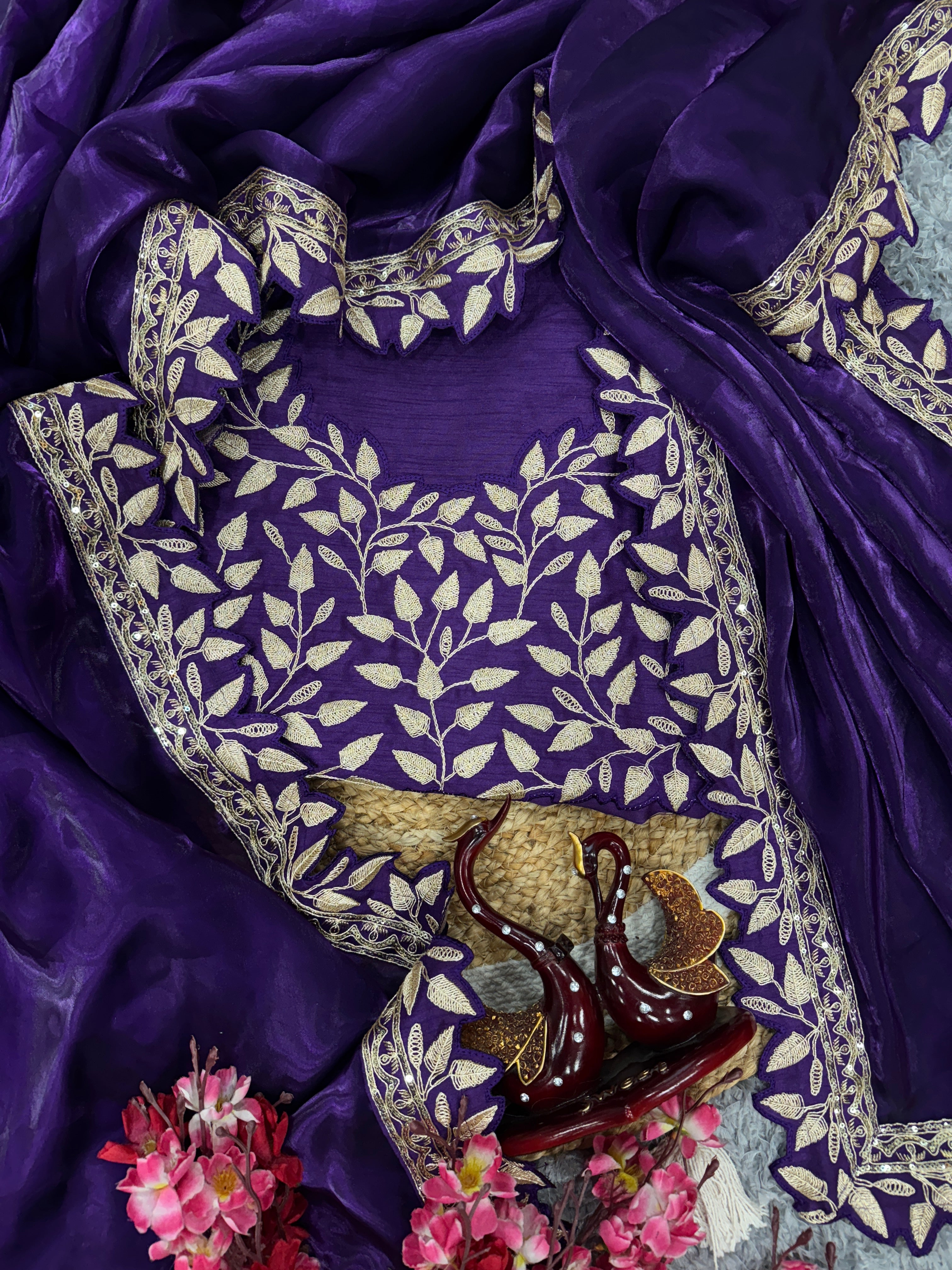 Designer Saree With Sequins Embroidery Work Lace Border