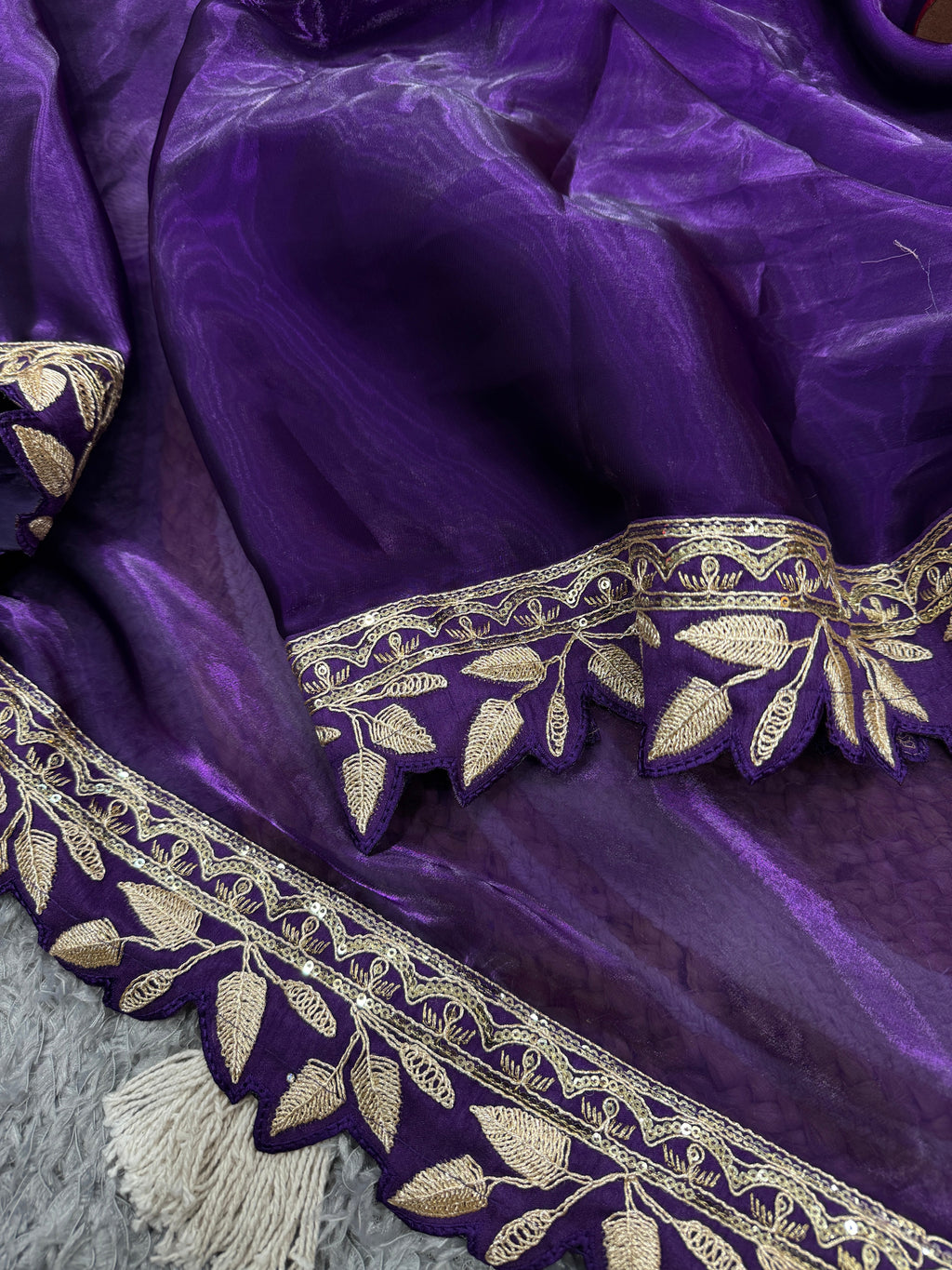 Designer Saree With Sequins Embroidery Work Lace Border