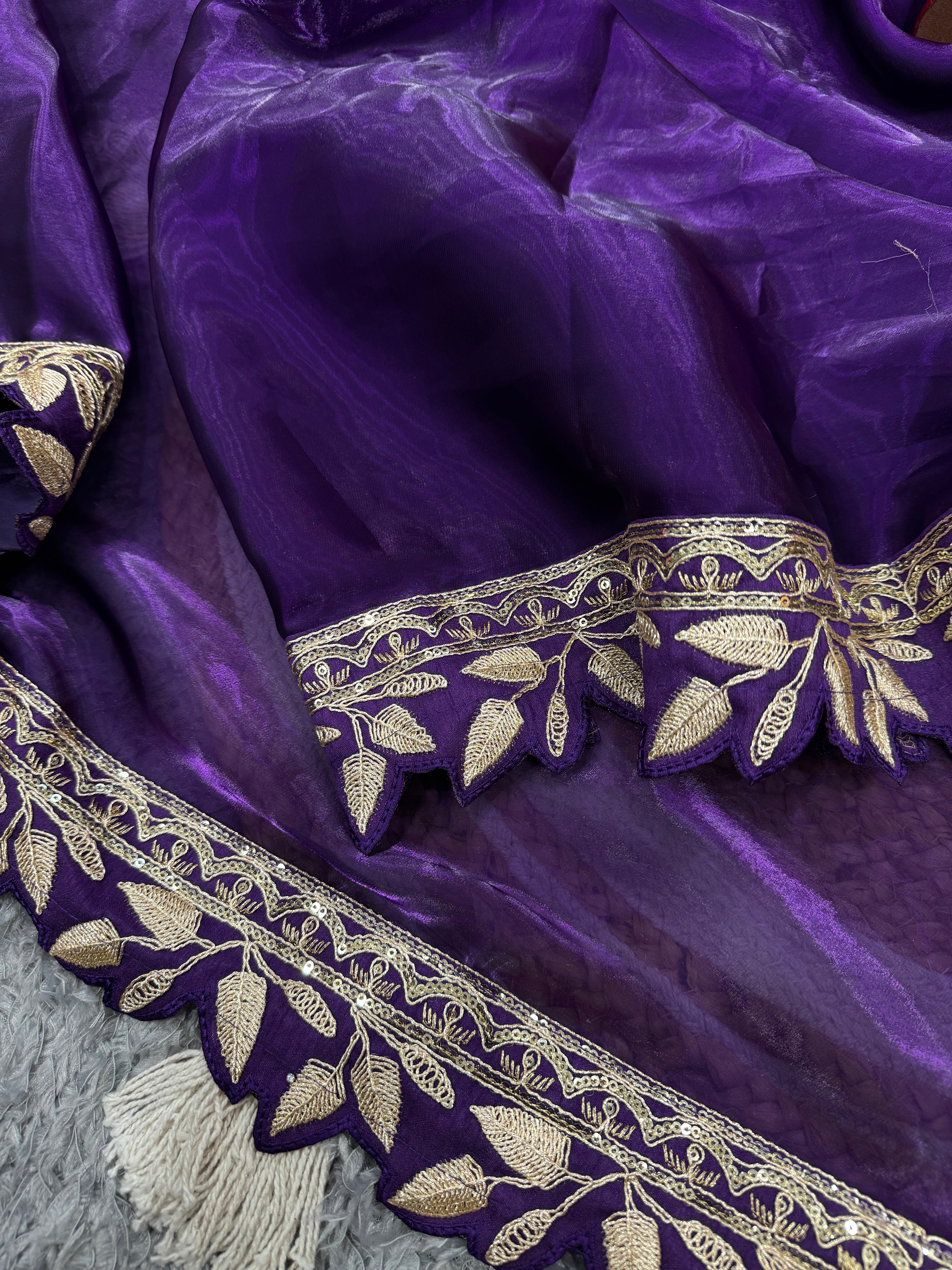 Designer Saree With Sequins Embroidery Work Lace Border