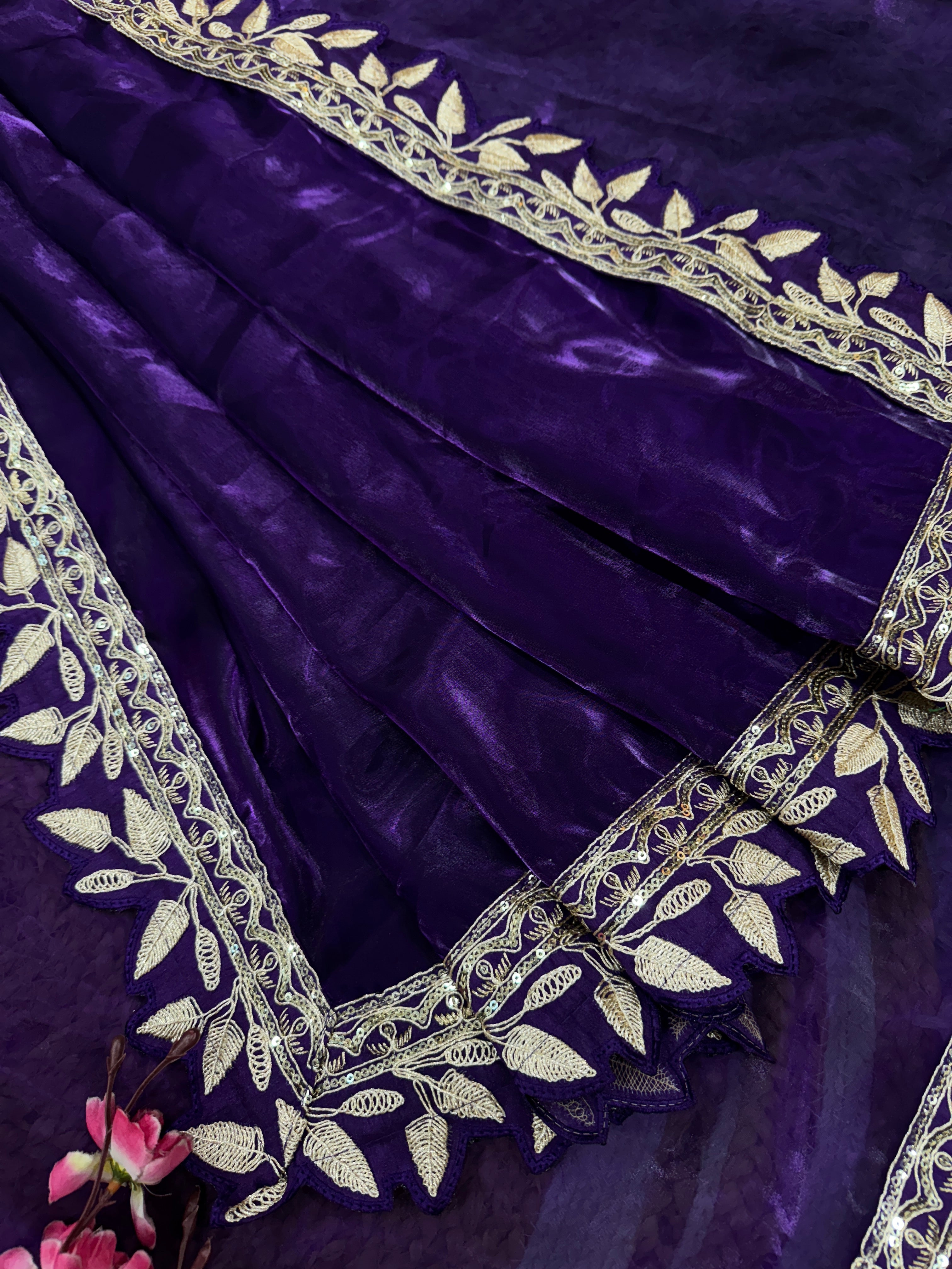 Designer Saree With Sequins Embroidery Work Lace Border