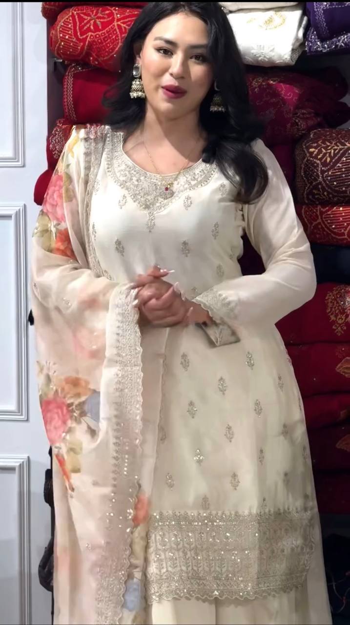 Beautiful Work Top-Bottom And Dupatta With Heavy Embroidery Sequence