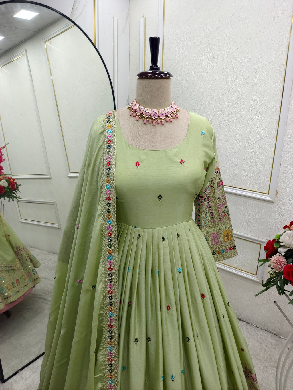 Party Wear Designer Anarkali Gown, Pent And Beautiful Dupatta