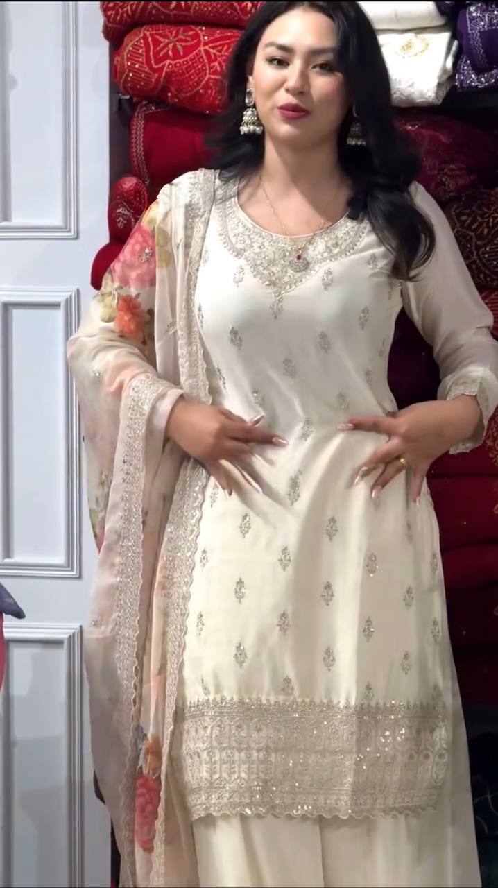 Beautiful Work Top-Bottom And Dupatta With Heavy Embroidery Sequence