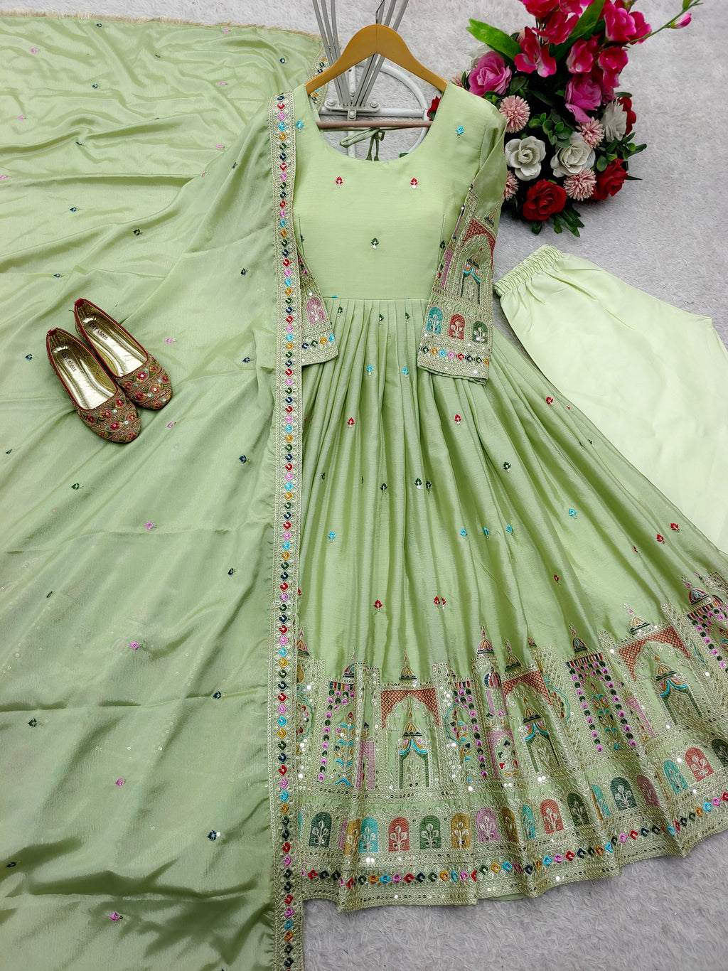 Party Wear Beautiful Anarkali Gown -Pent And Beautiful Dupatta