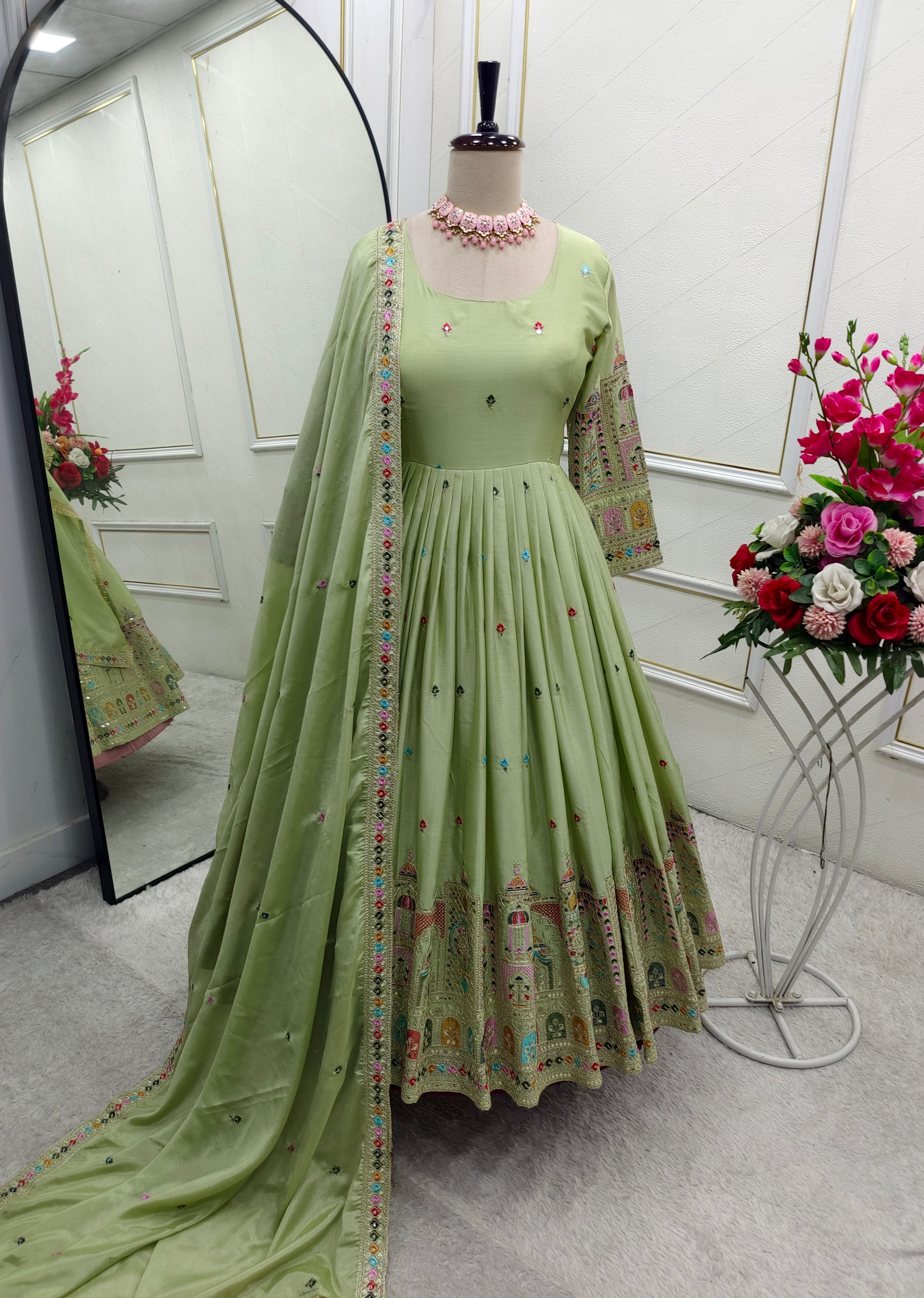 Party Wear Beautiful Anarkali Gown -Pent And Beautiful Dupatta