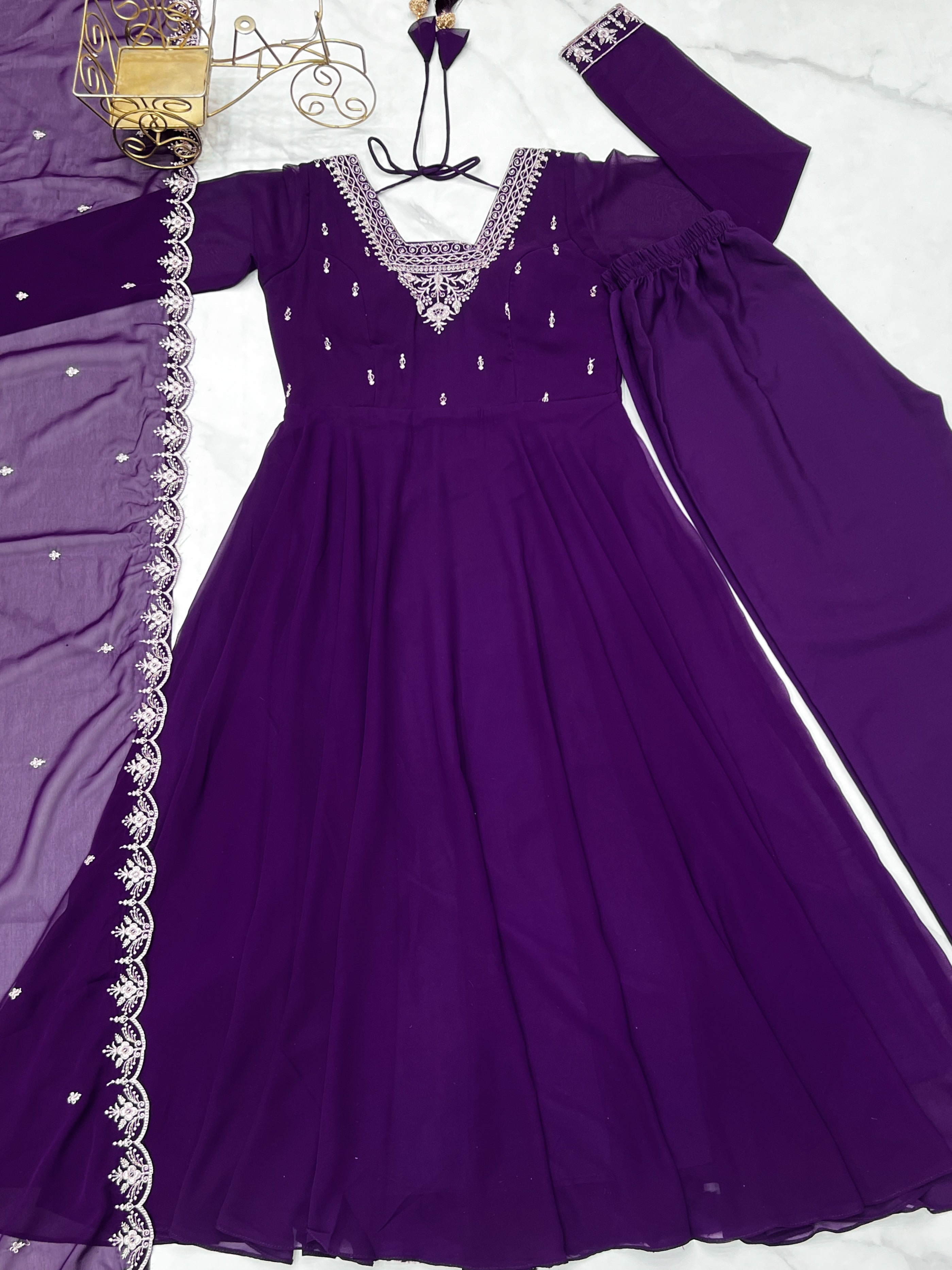 Beautiful Party Wear Anarkali Gown With Pent And Dupatta
