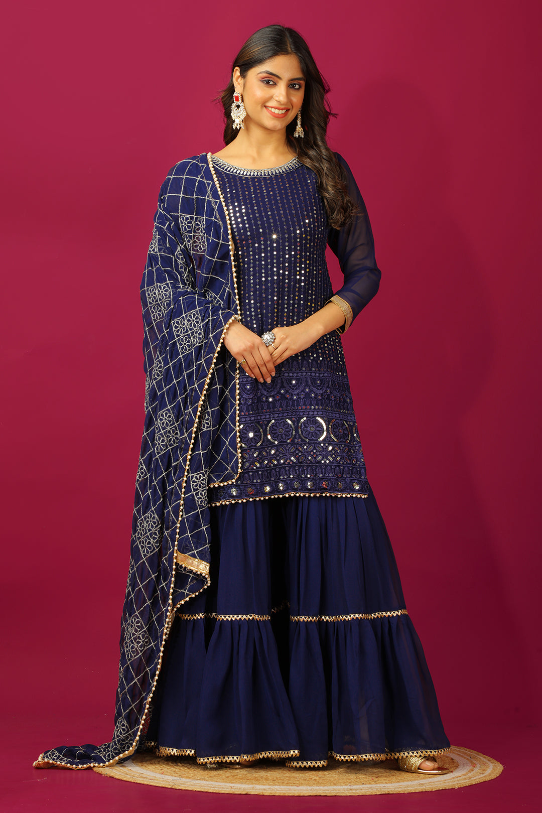 Designer Faux Georgette Heavy Top Plazzo With Dupatta