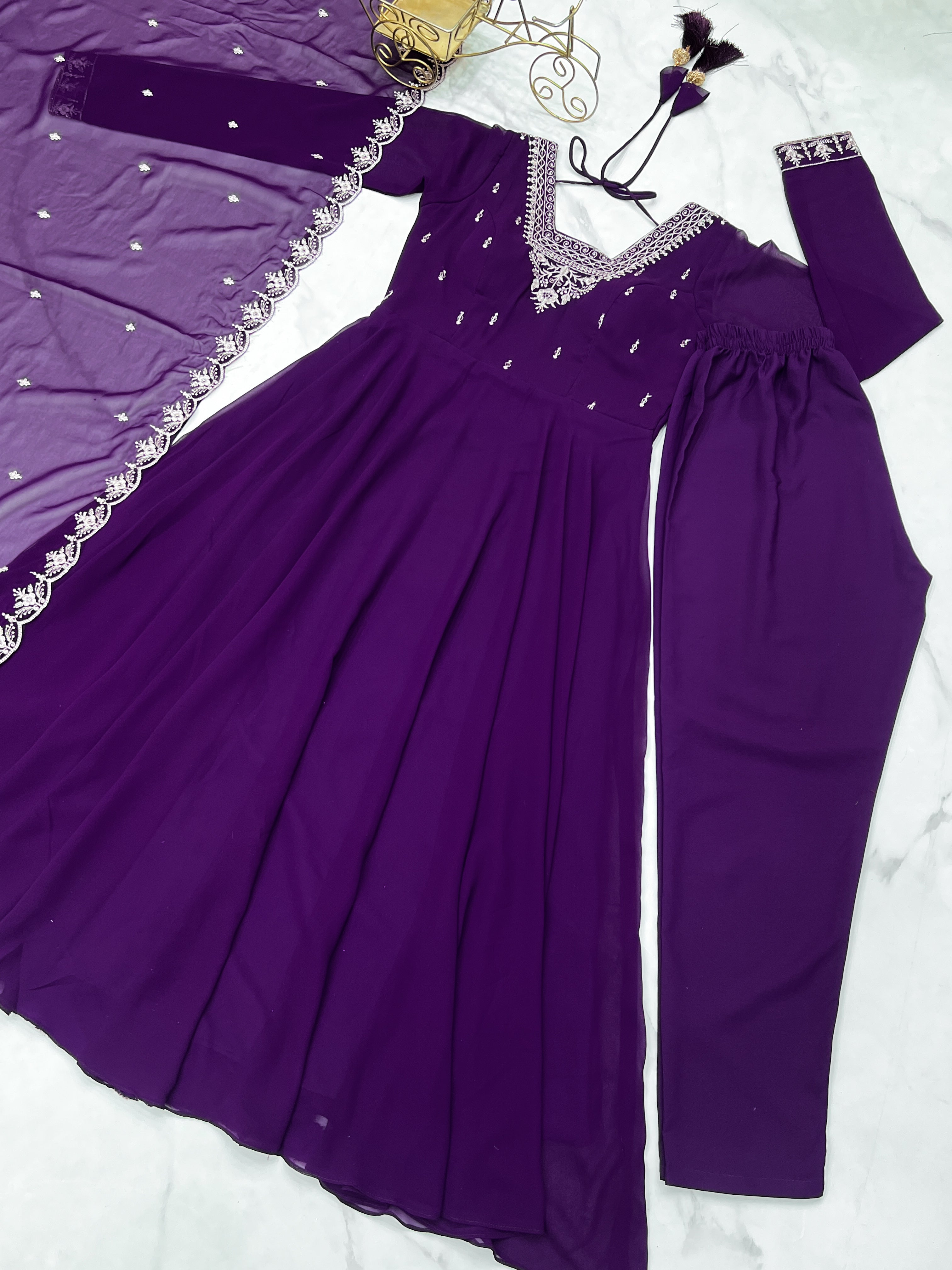 Beautiful Party Wear Anarkali Gown With Pent And Dupatta
