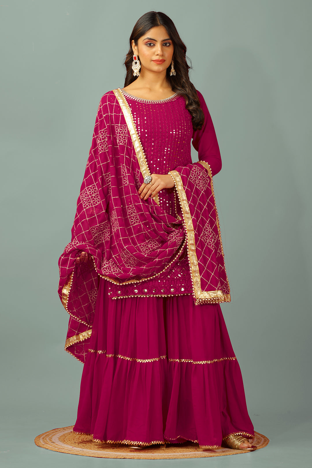 Designer Faux Georgette Heavy Top Plazzo With Dupatta