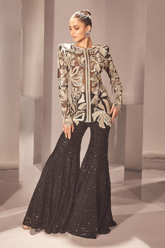 Beautiful Western Wear Top Plazzo With Sequence Work
