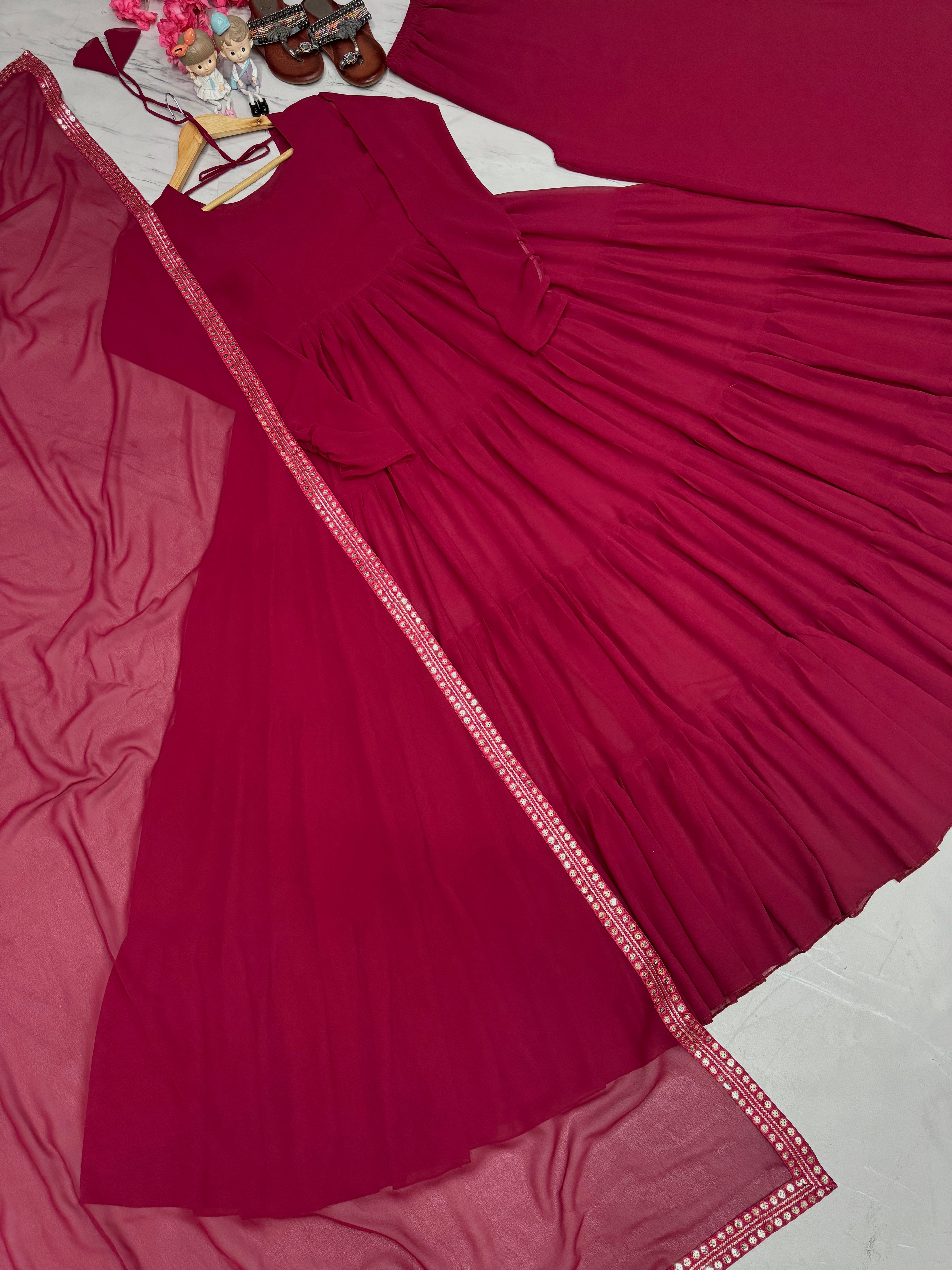 Designer Party Wear Look Fancy Ruffles Gown, Dupatta & Plazzo