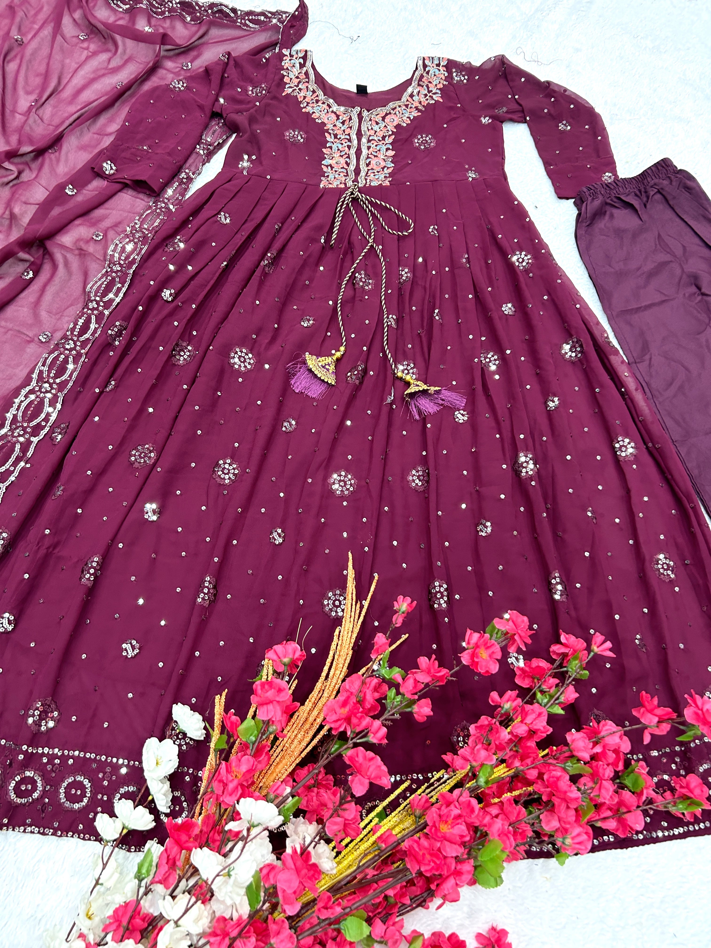 Designer Party Wear Anarkali Gown, Pent And Dupatta